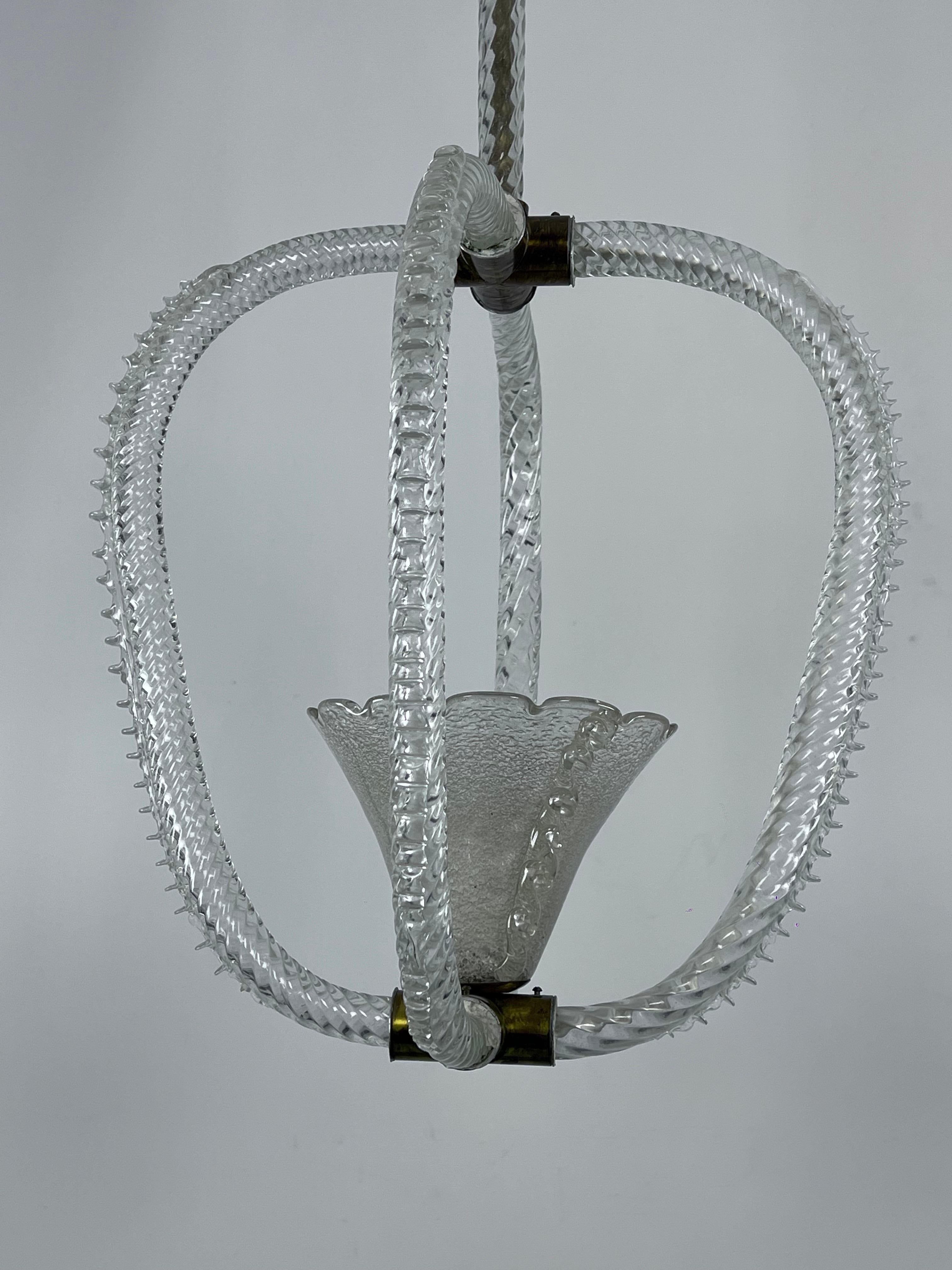 Ercole Barovier, suspension en verre de Murano Art Déco. Italie années 30 Bon état - En vente à Catania, CT