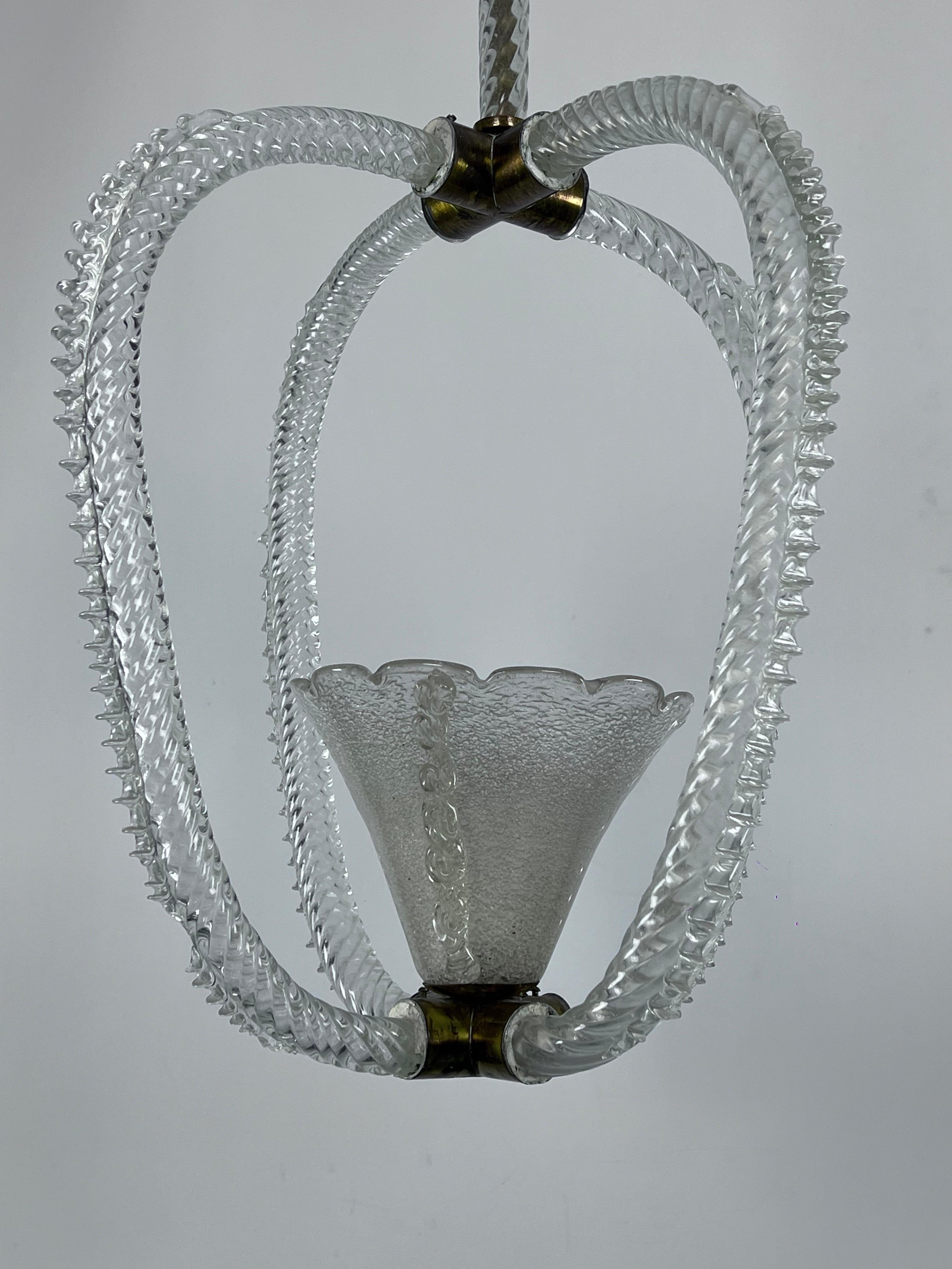 Ercole Barovier, Art Deco Murano Glass Pendant, Italy 1930s For Sale 1