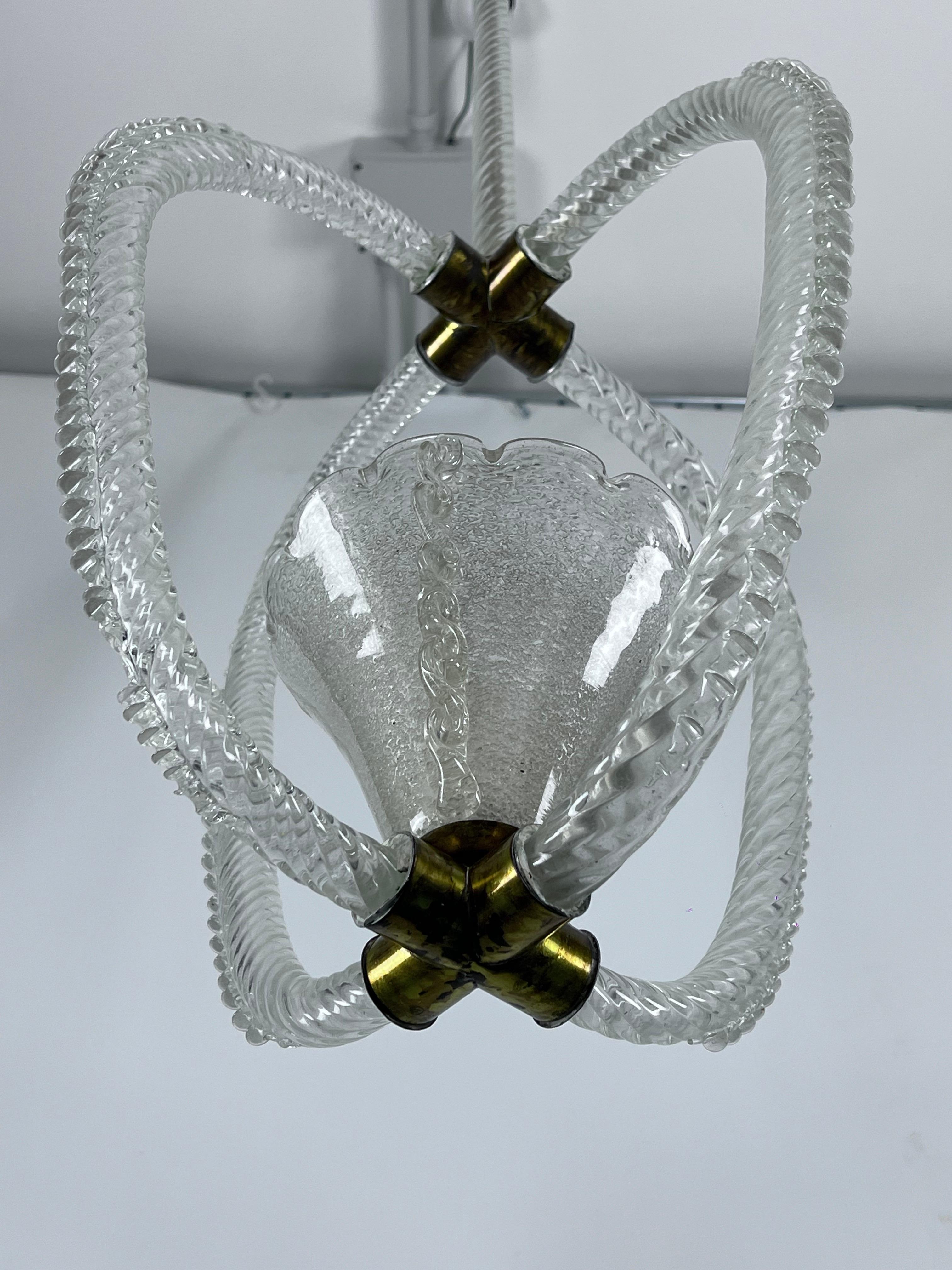 Ercole Barovier, Art Deco Murano Glass Pendant, Italy 1930s For Sale 2