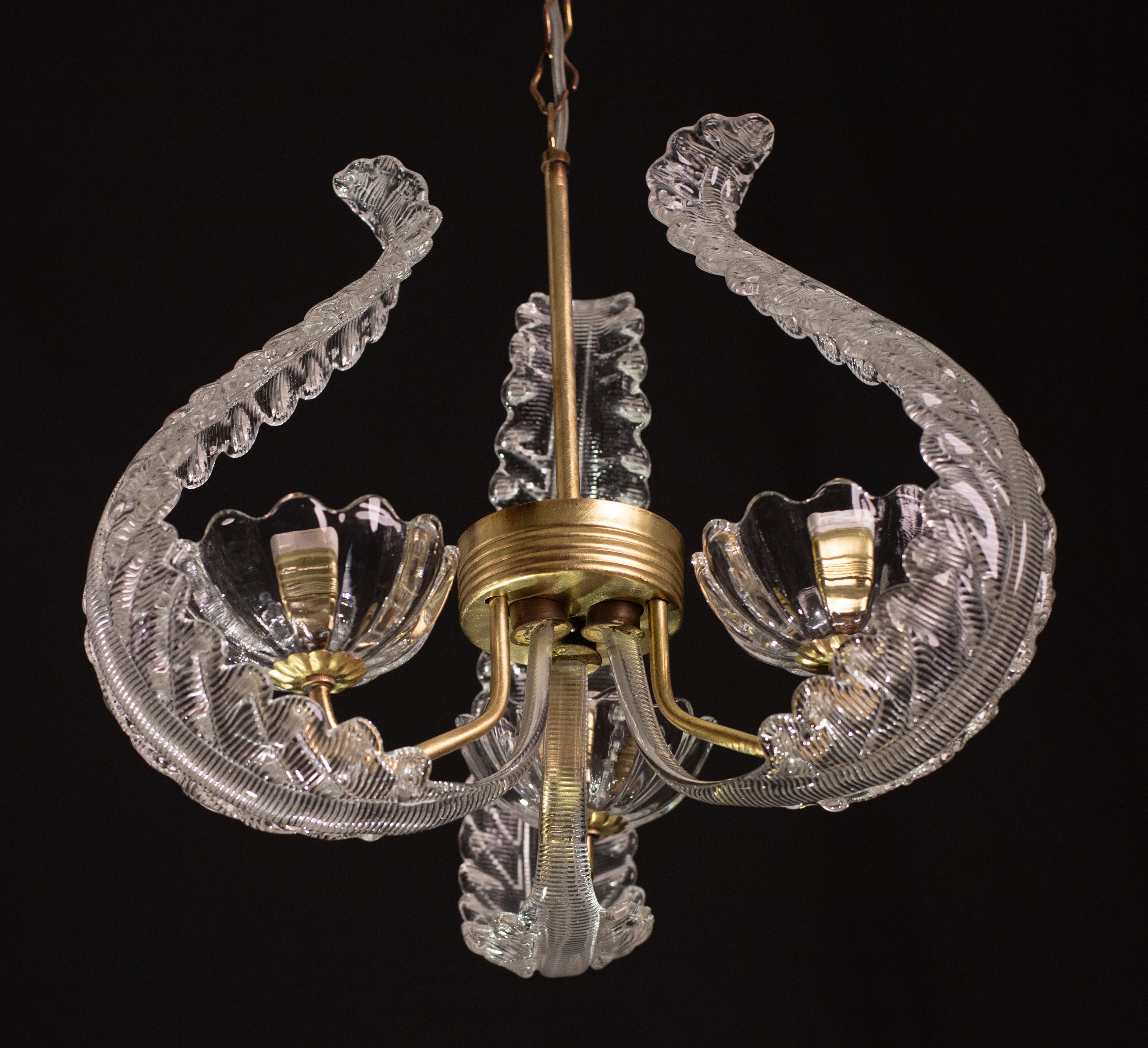 Ercole Barovier, Art Decò, Three lights pendant, 1940s For Sale 4