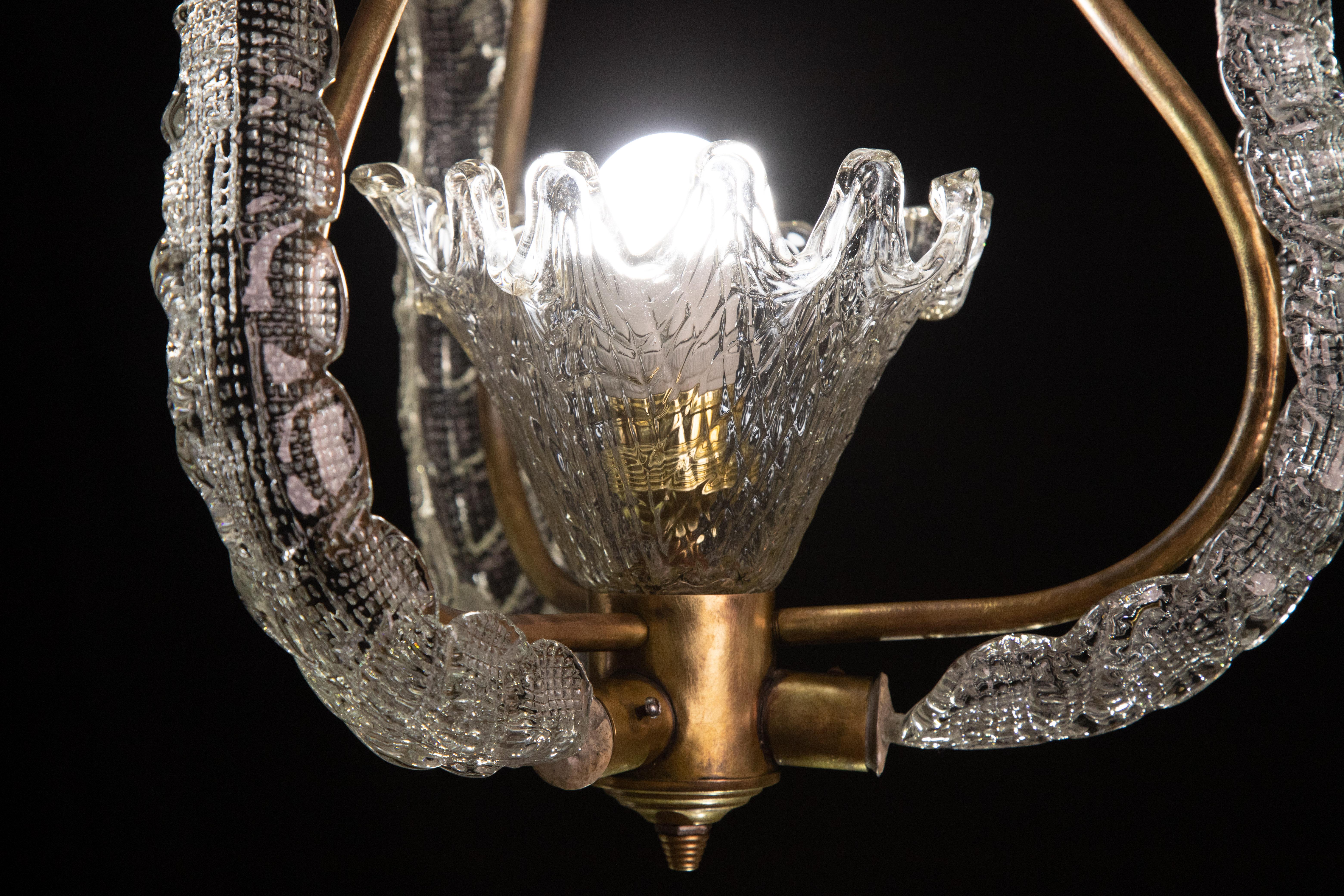 Mid-20th Century Ercole Barovier, Art Decò Vintage Pendant Murano Glass, 1940s For Sale