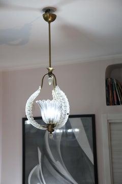 Ercole Barovier, Colgante Art Decó Vintage de cristal de Murano y latón, años 40