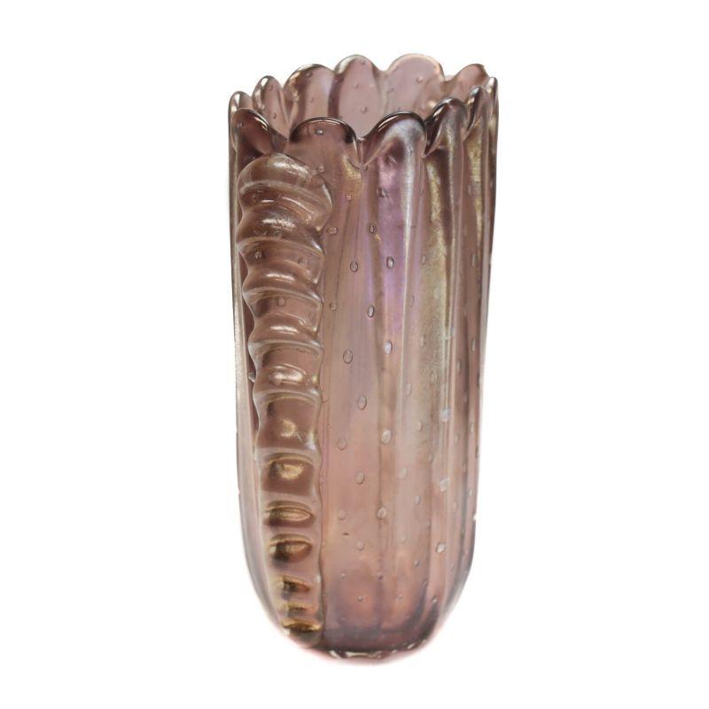 Ercole Barovier Art Glass Controlled Bubble Iridescent vase, circa 1940

Ercole Barovier purple art glass controlled bubble iridescent vase, circa 1940. A stunning purple glass vase with controlled bubbles throughout the body with applied gold