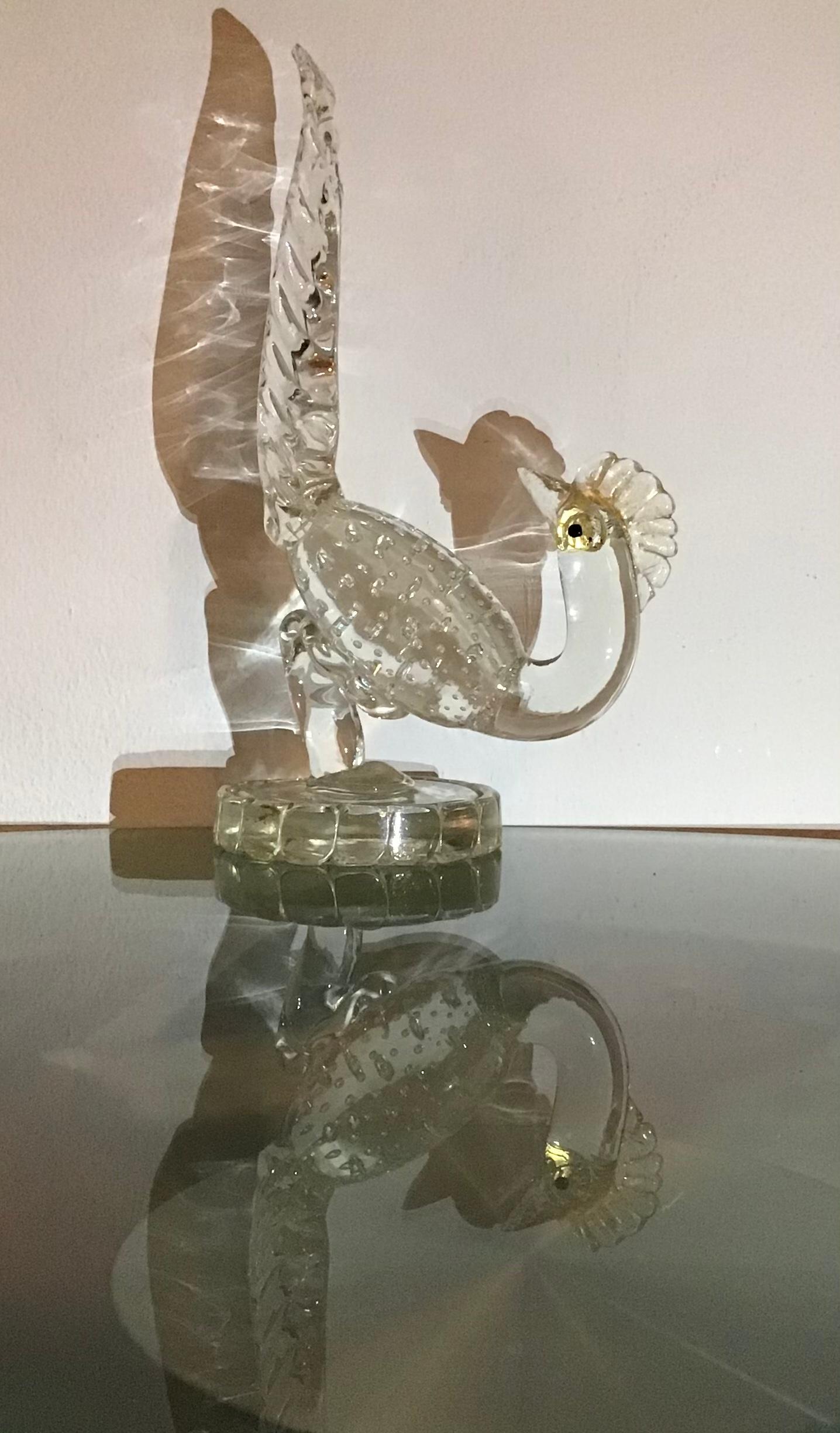 Ercole Barovier “Bird” Murano Glass Gold 1950 Italy In Excellent Condition For Sale In Milano, IT