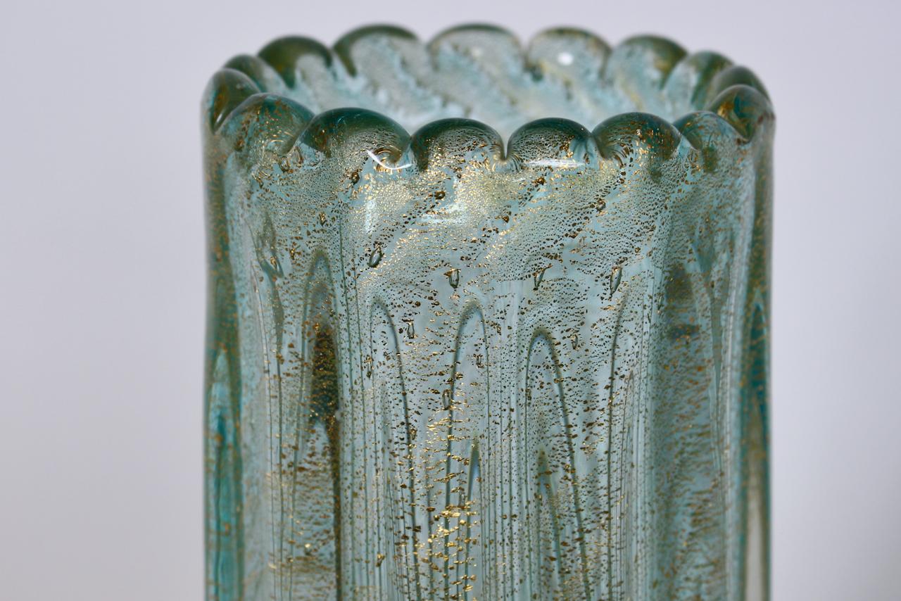Ercole Barovier Cordonato D'Oro Sea Green Murano Vase with Gold Inclusions For Sale 3