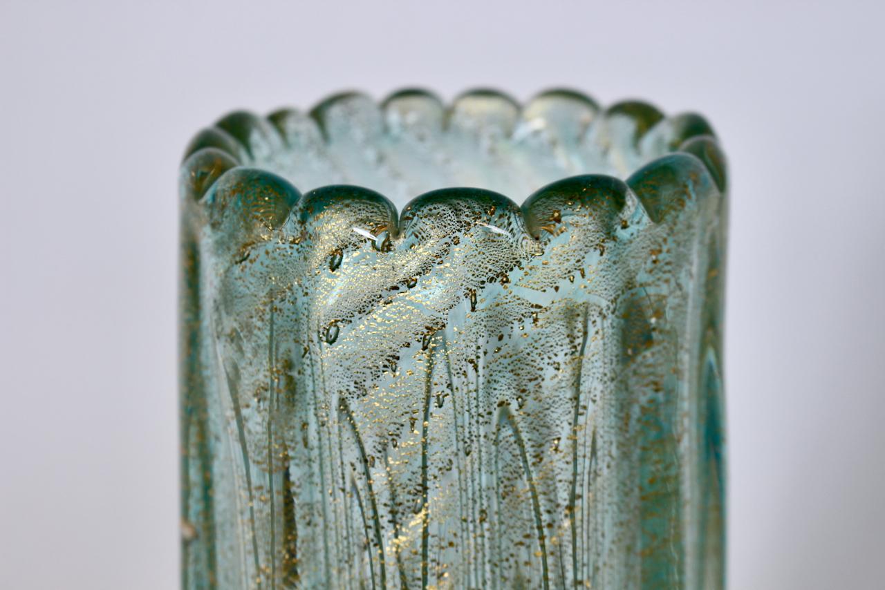 Ercole Barovier Cordonato D'Oro vase de Murano vert de mer avec inclusions d'or en vente 5