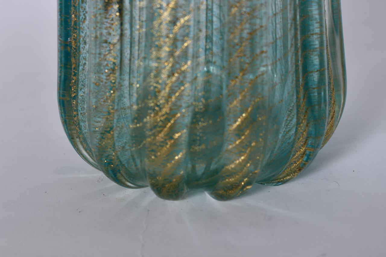 Ercole Barovier Cordonato D'Oro vase de Murano vert de mer avec inclusions d'or en vente 7