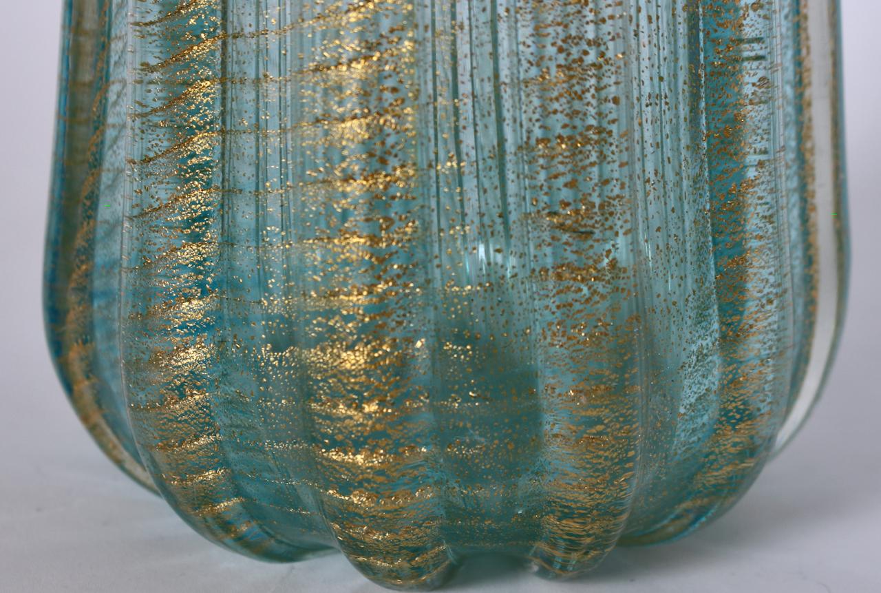 Ercole Barovier Cordonato D'Oro Sea Green Murano Vase with Gold Inclusions 8