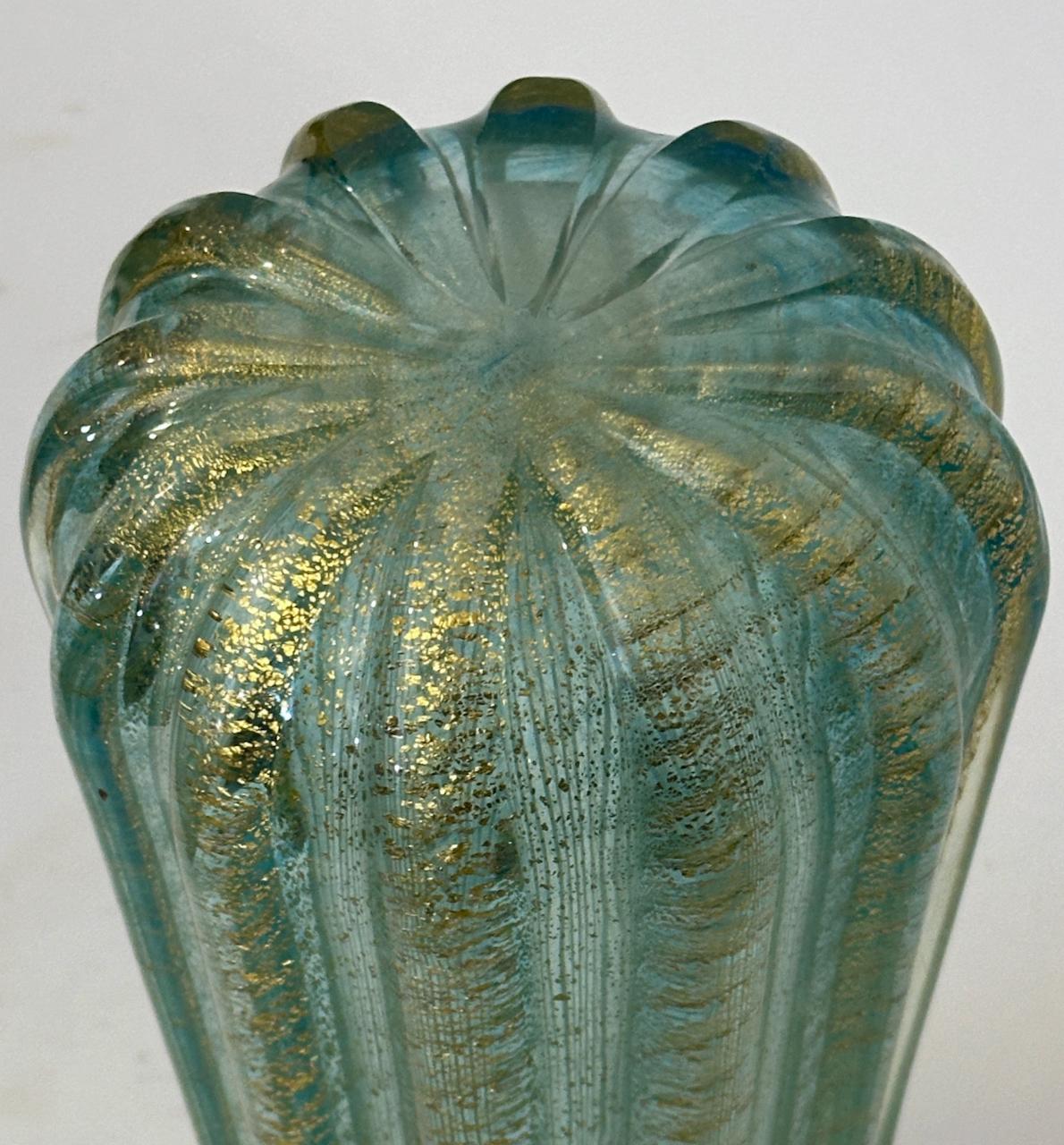 Ercole Barovier Cordonato D'Oro Sea Green Murano Vase with Gold Inclusions 9