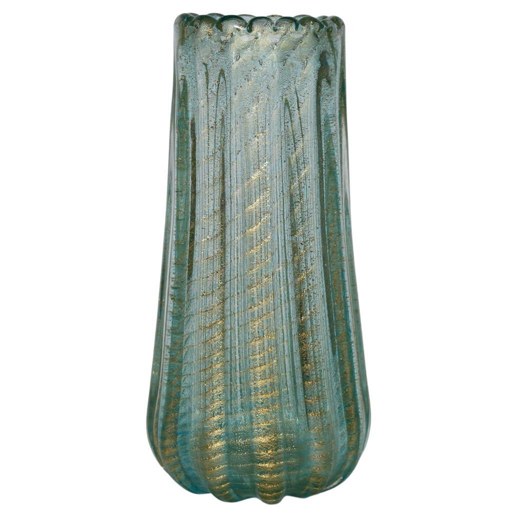 Ercole Barovier Cordonato D'Oro Sea Green Murano Vase with Gold Inclusions For Sale 13