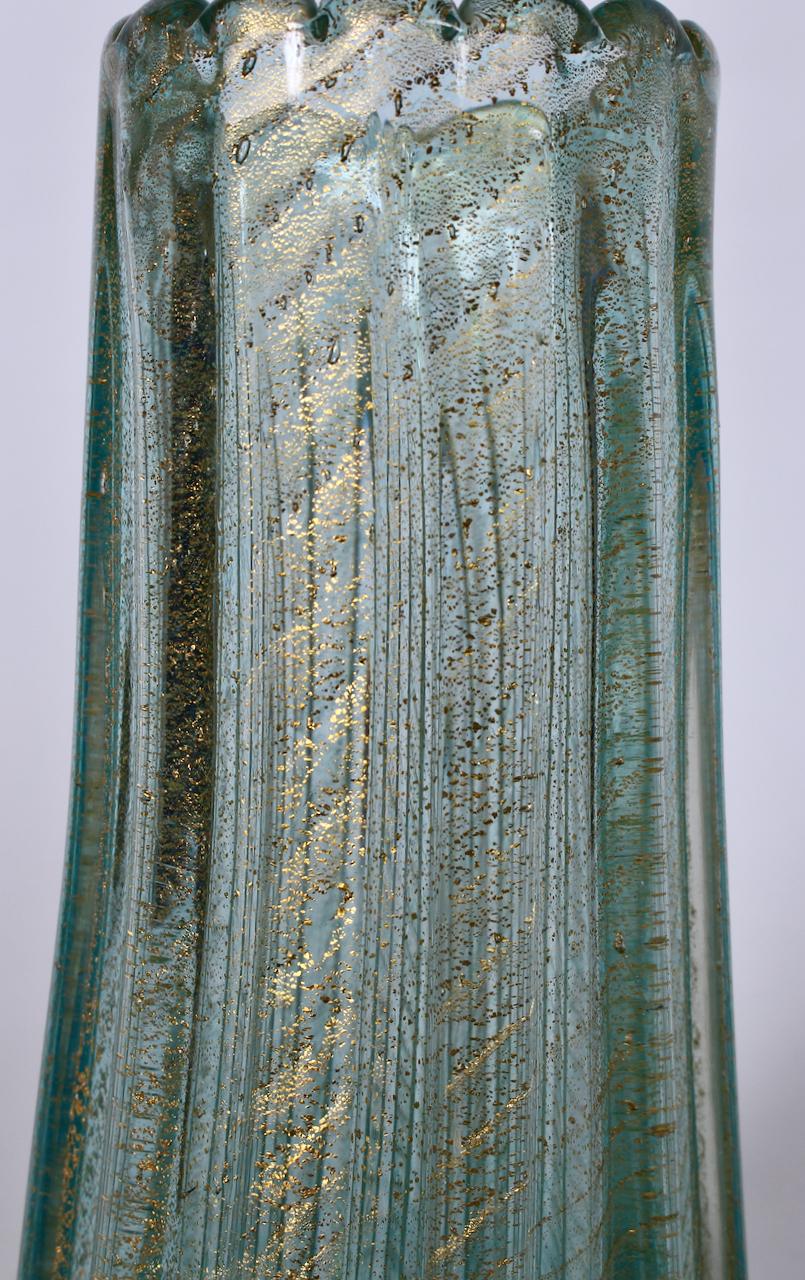 Ercole Barovier Cordonato D'Oro vase de Murano vert de mer avec inclusions d'or en vente 1