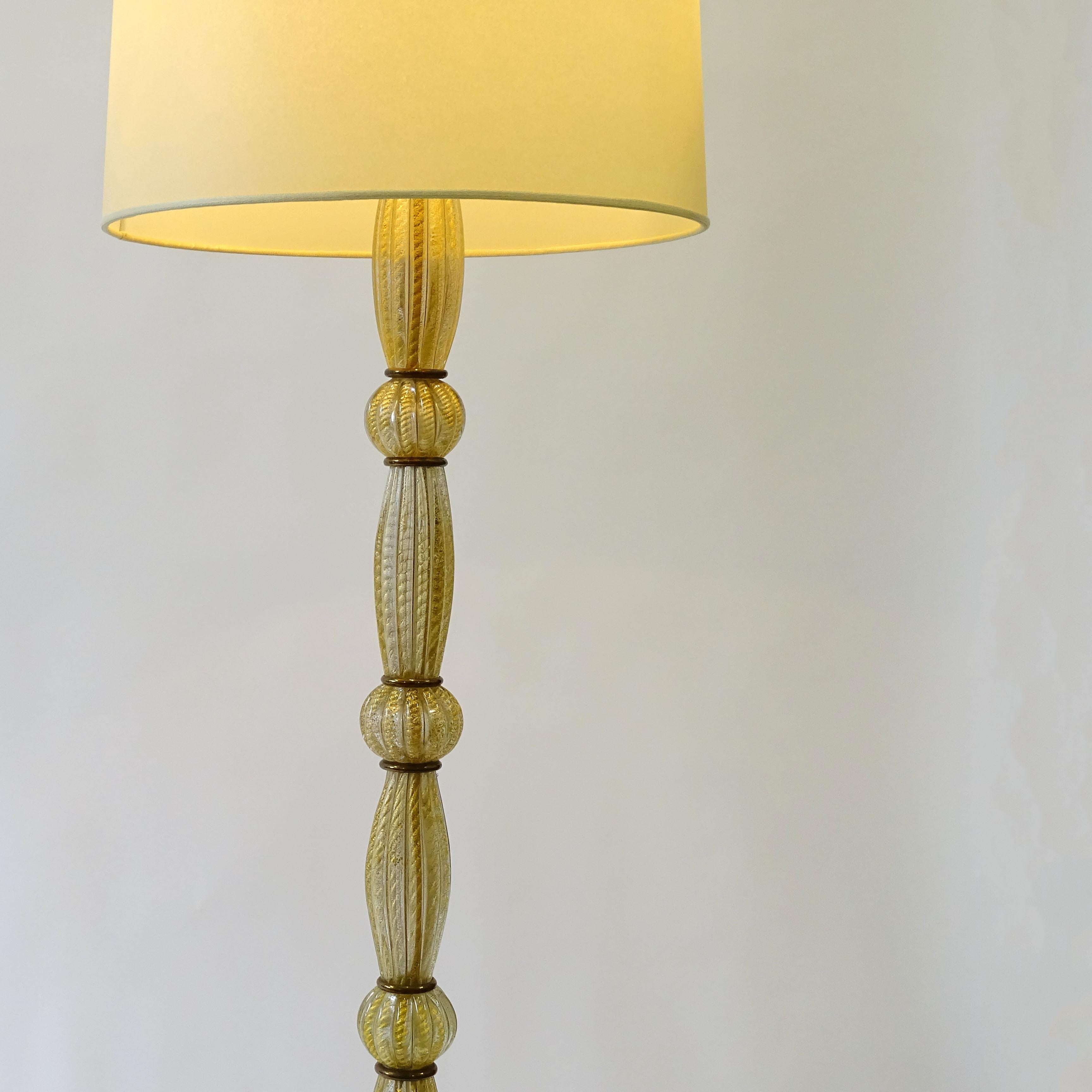 Milieu du XXe siècle Ercole Barovier Cordonato Oro Murano Lampadaire, Italie, années 1940 en vente