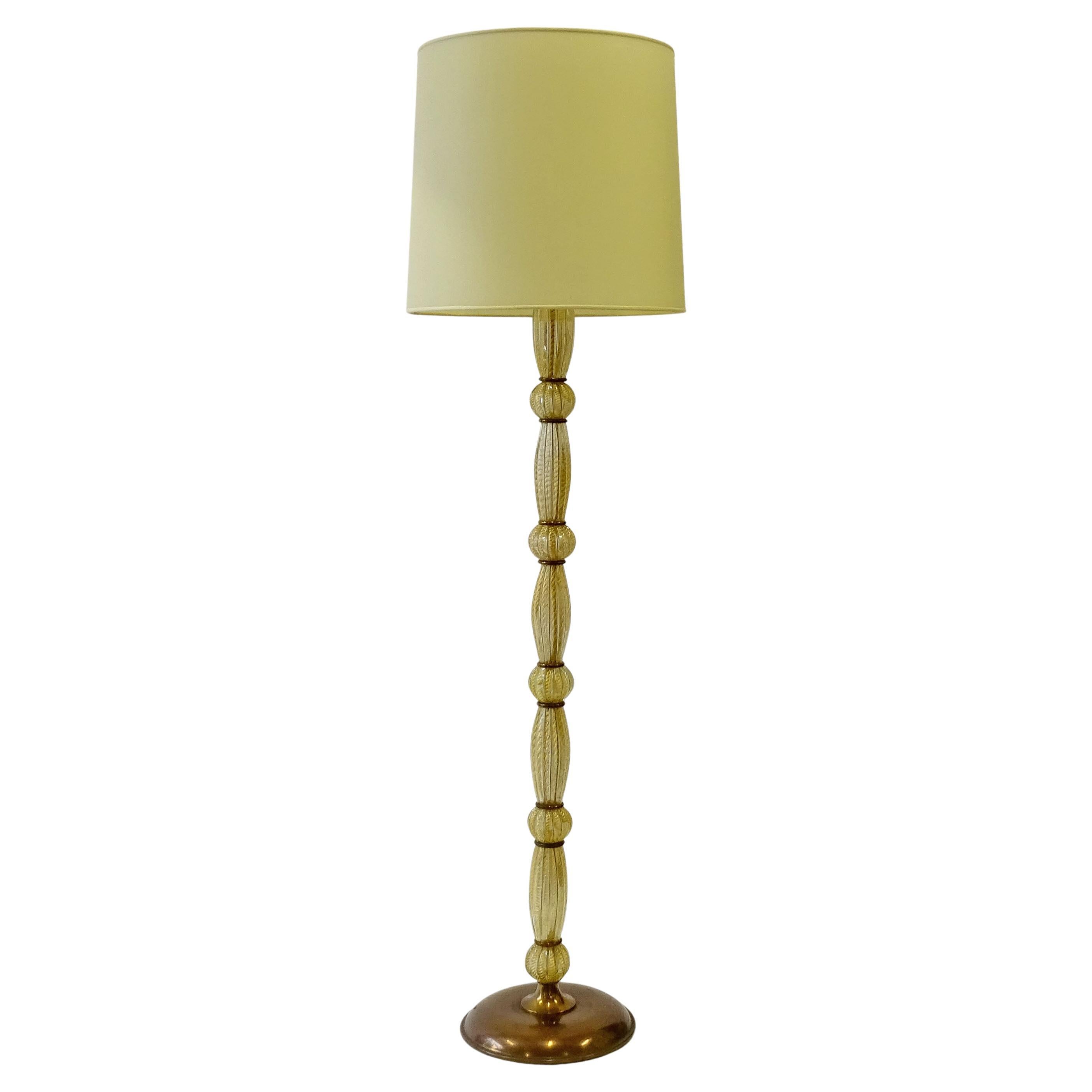Ercole Barovier Cordonato Oro Murano Glass Floor Lamp, Italy 1940s
