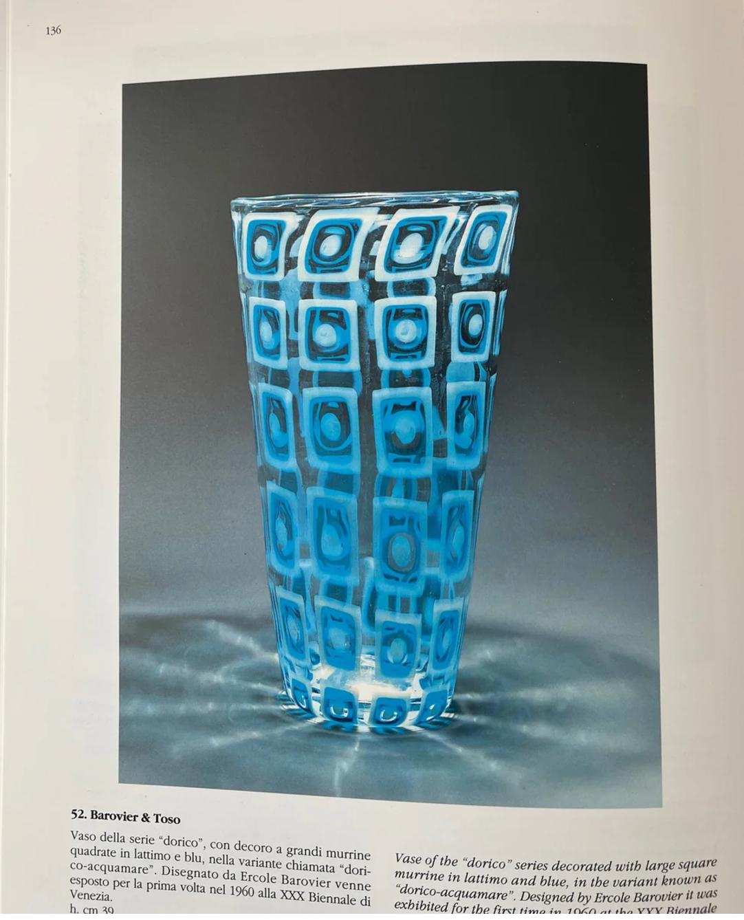 Metà XX secolo Vaso Dorico Acqamare Murano di Ercole Barovier in vendita