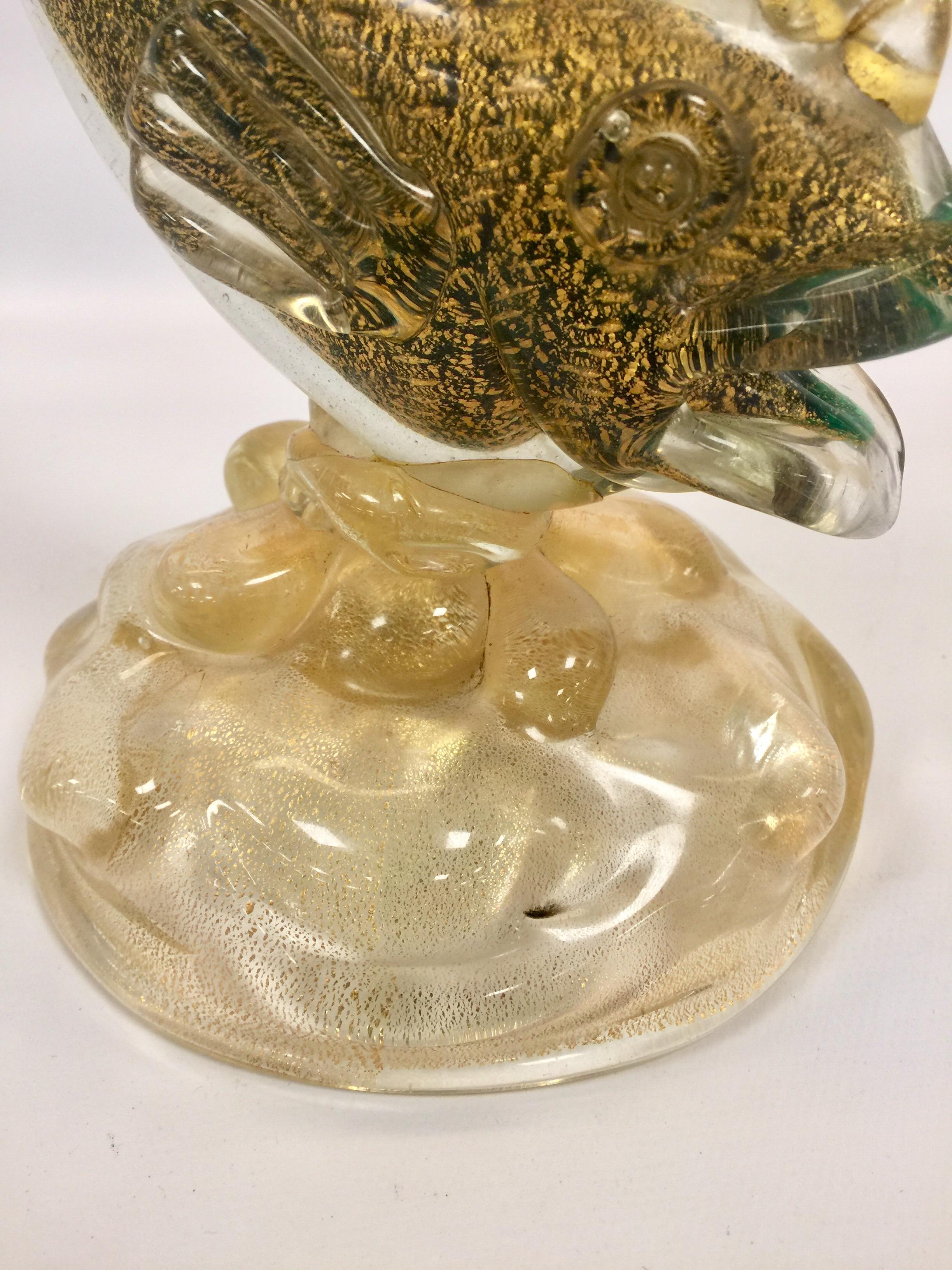 Mid-Century Modern Ercole Barovier Fish in Artistic Blown Glass of Murano with Gold Leaf For Sale
