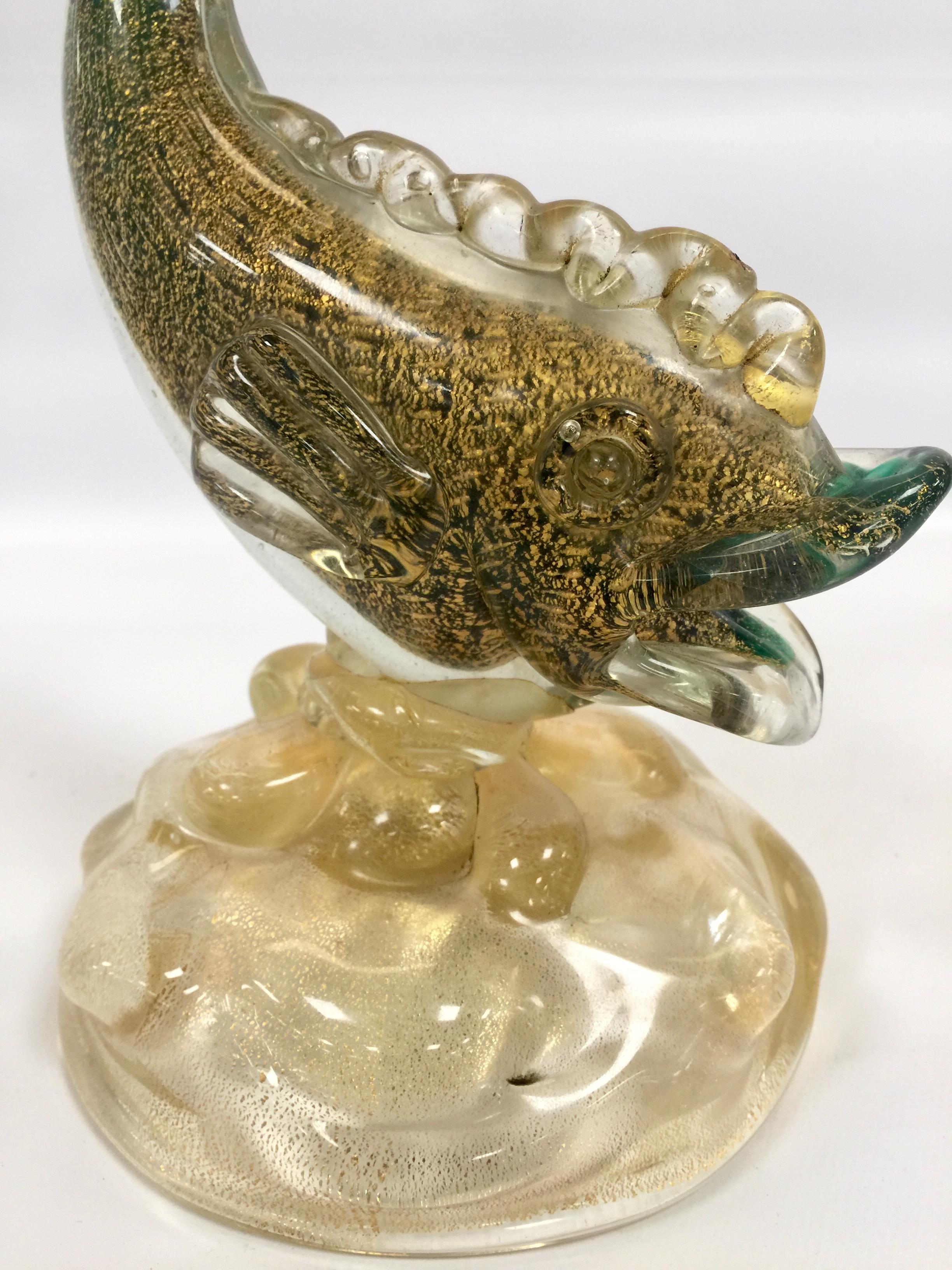 Italian Ercole Barovier Fish in Artistic Blown Glass of Murano with Gold Leaf For Sale