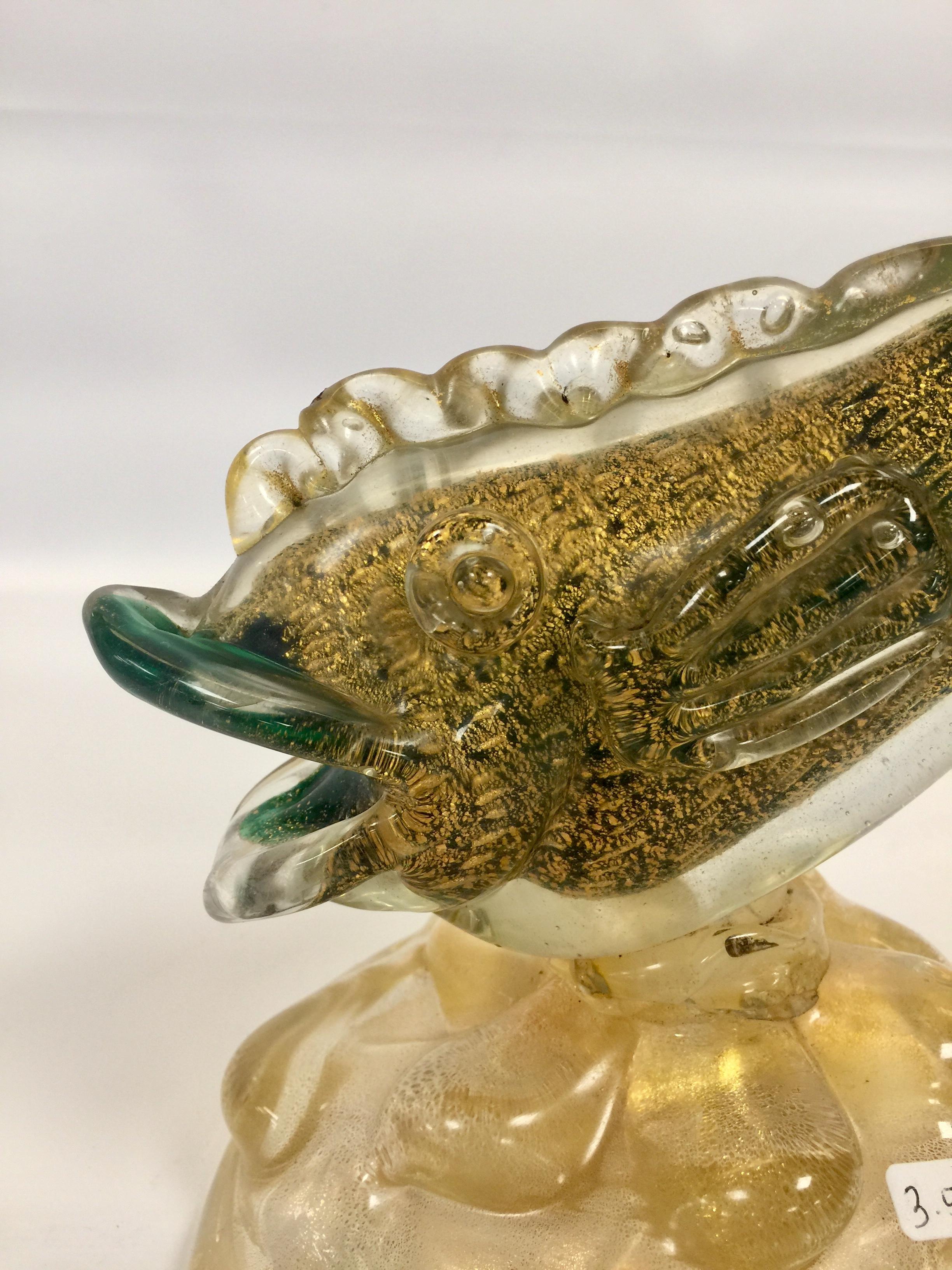 Ercole Barovier Fish in Artistic Blown Glass of Murano with Gold Leaf In Good Condition For Sale In Rio de Janeiro, RJ