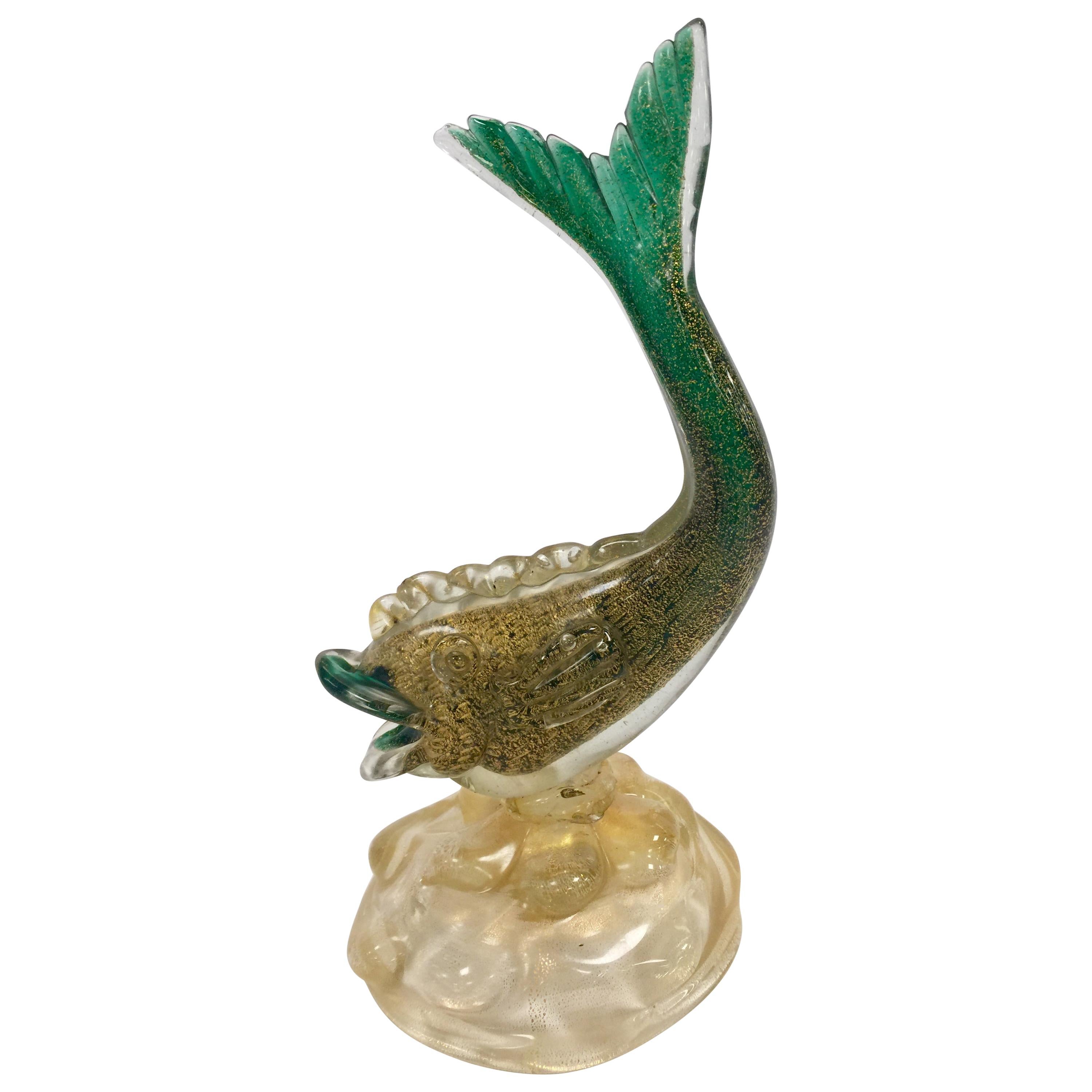 Ercole Barovier Fish in Artistic Blown Glass of Murano with Gold Leaf For Sale