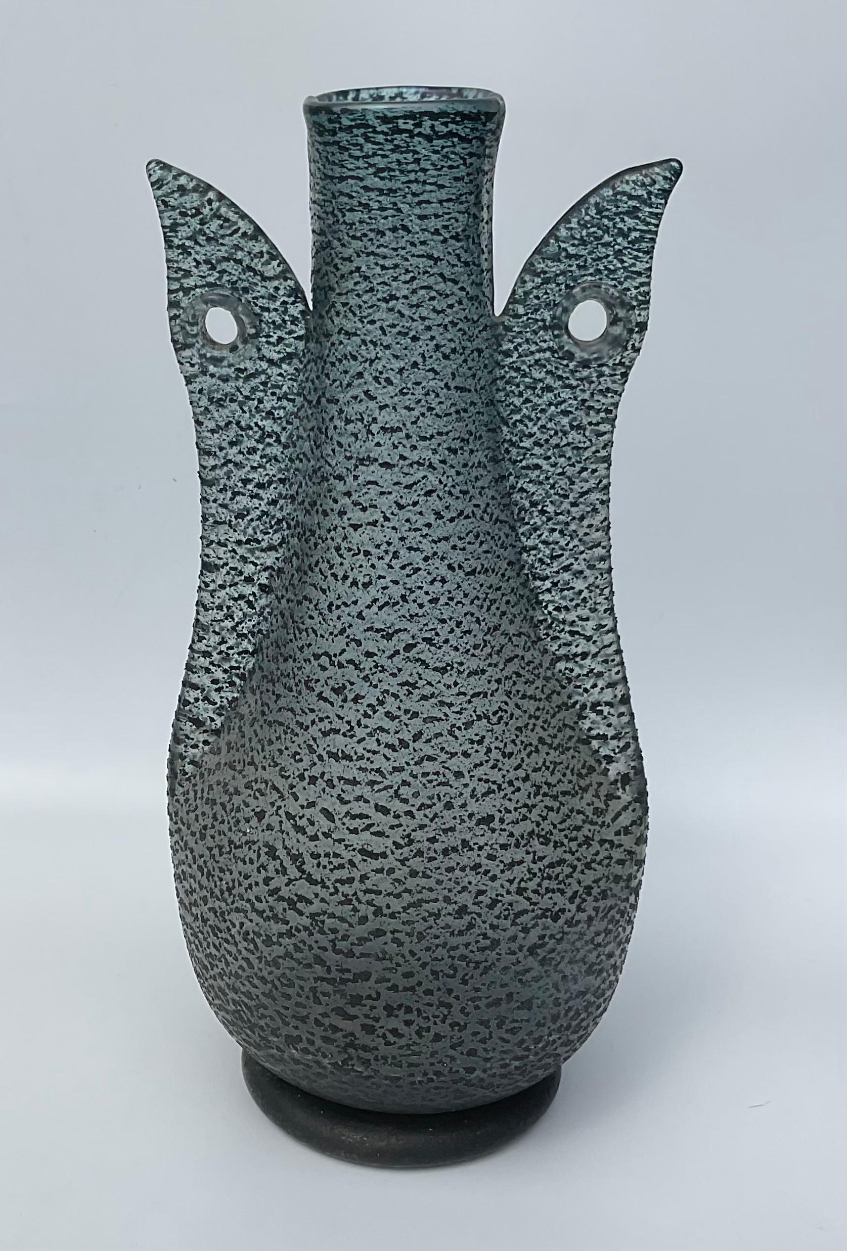 Vase Barbarico aus Murano-Kunstglas von Ercole Barovier für Barovier und Toso, schwarz  (Moderne der Mitte des Jahrhunderts) im Angebot