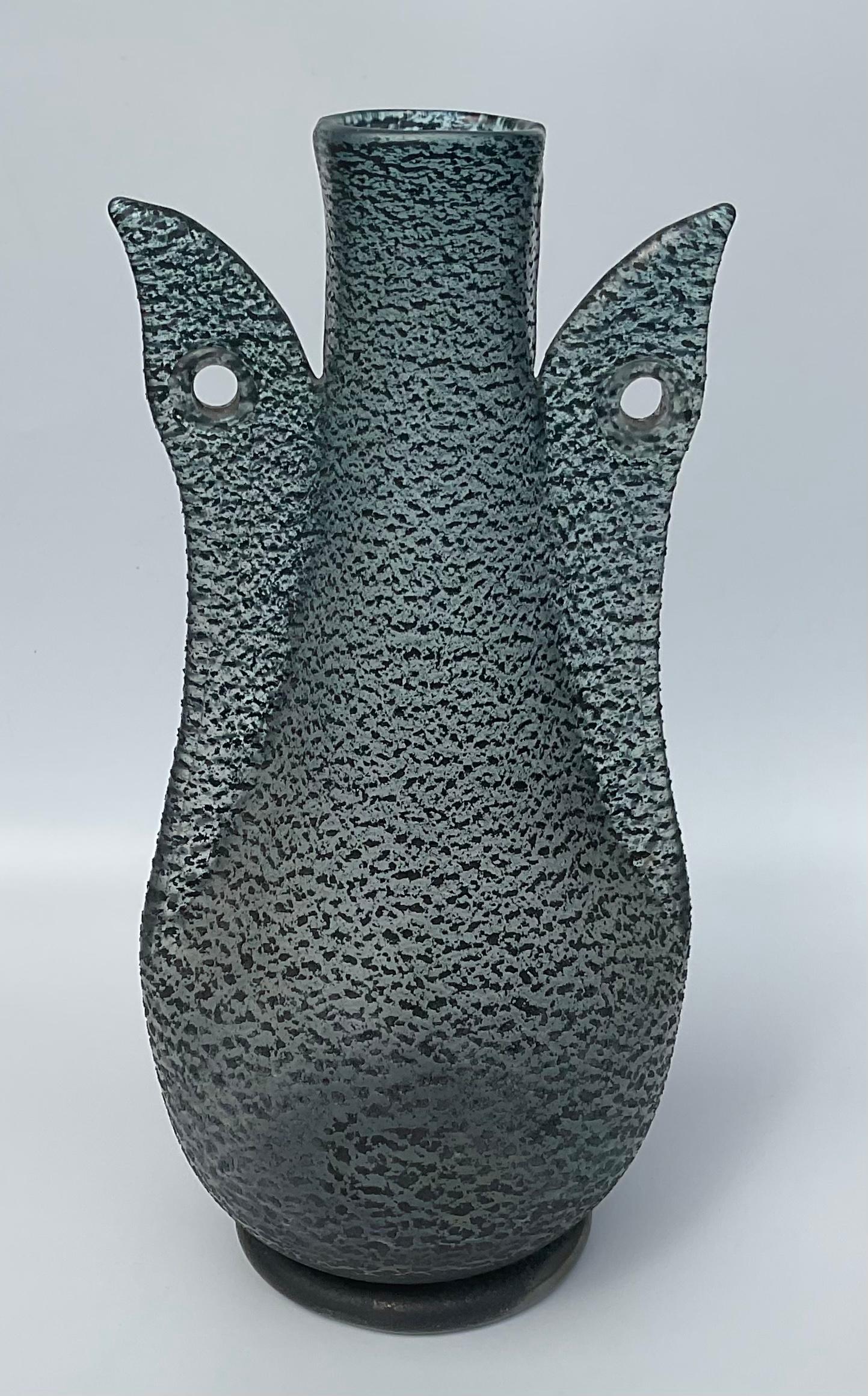 Vase Barbarico aus Murano-Kunstglas von Ercole Barovier für Barovier und Toso, schwarz  (Italienisch) im Angebot