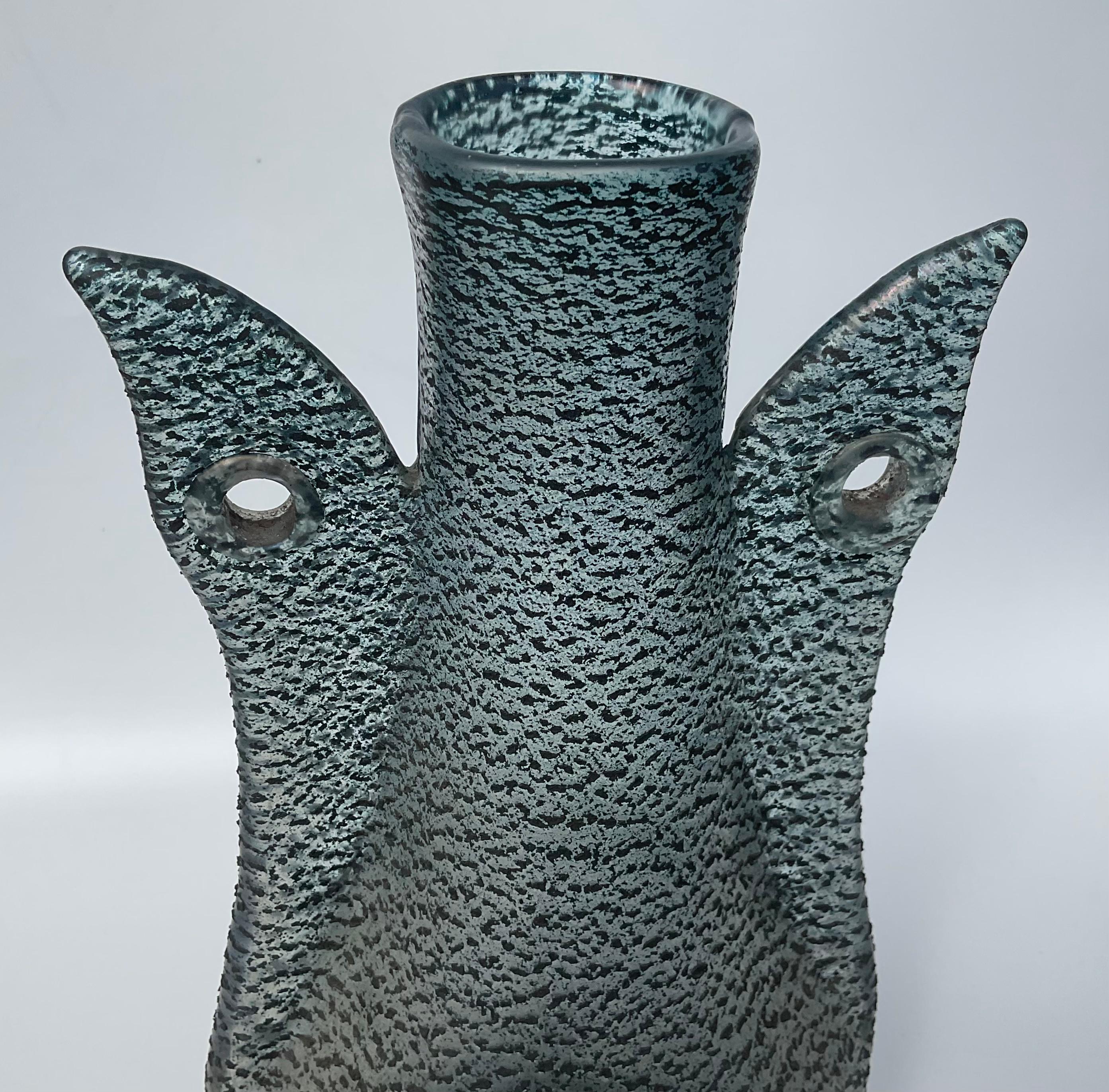 Ercole Barovier for Barovier and Toso Murano Art Glass Barbarico Vase in Black In Good Condition For Sale In Ann Arbor, MI