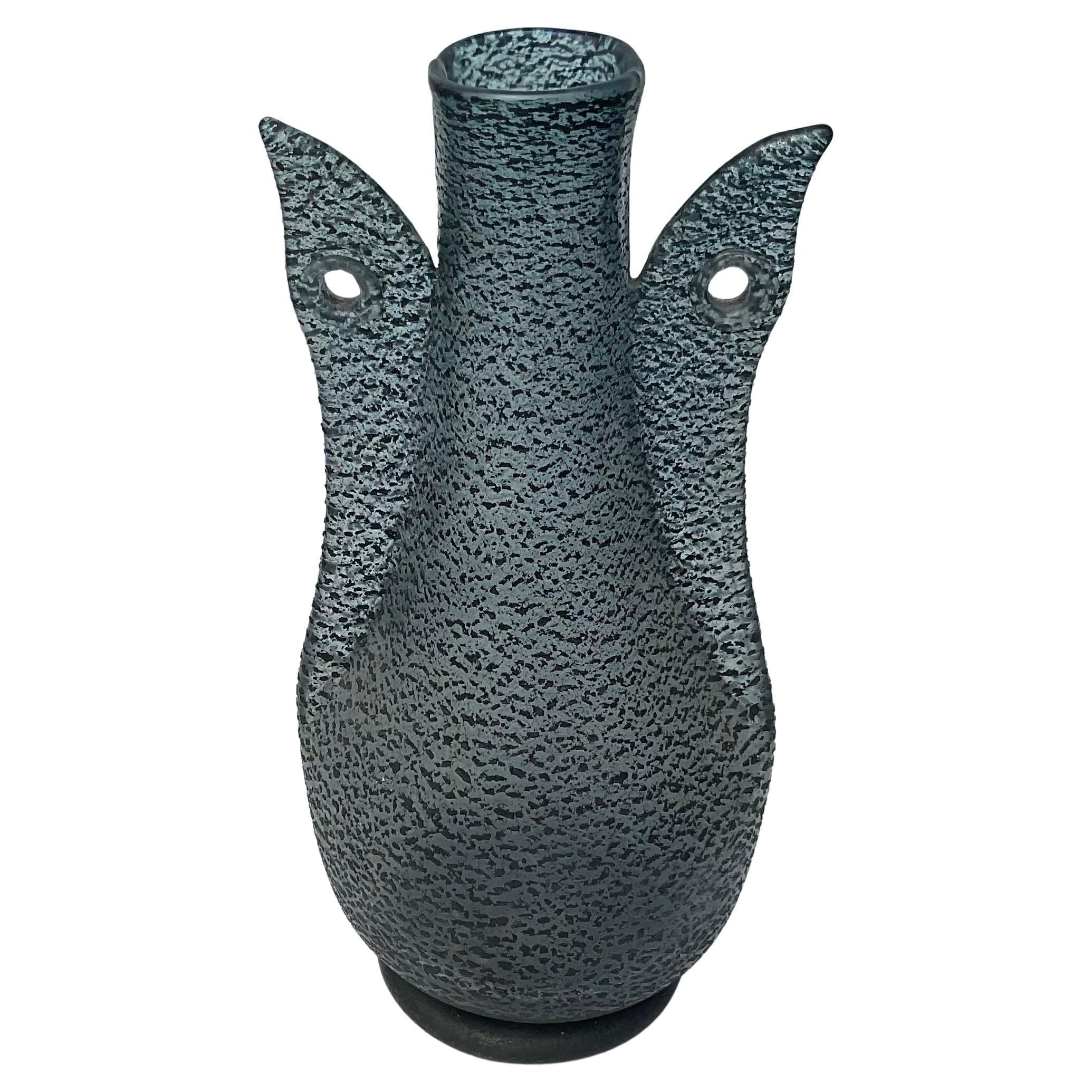 Ercole Barovier for Barovier and Toso Murano Art Glass Barbarico Vase in Black For Sale