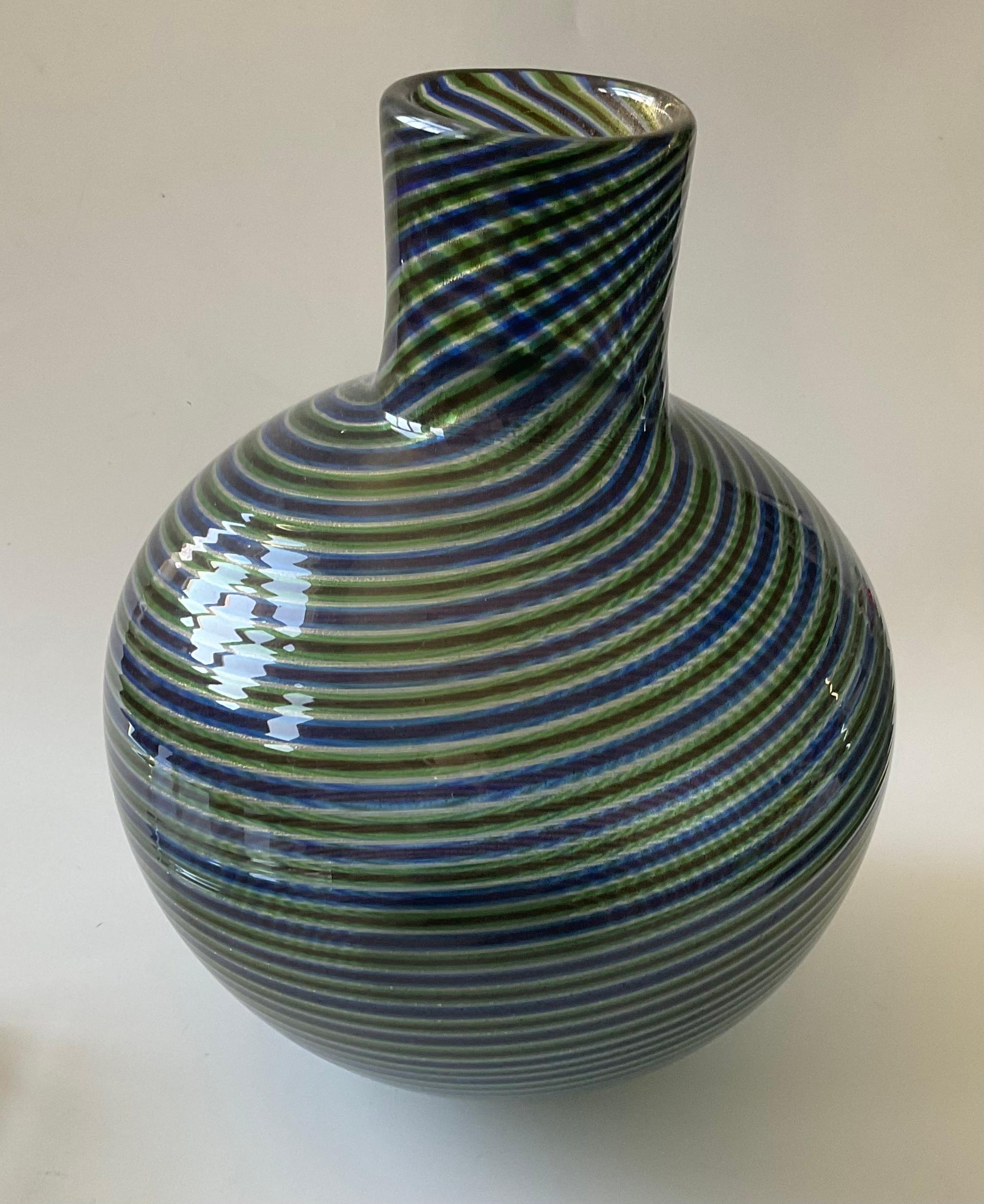 Mid-Century Modern Vase Striato en verre de Murano signé Ercole Barovier pour Barovier et Toso en vente
