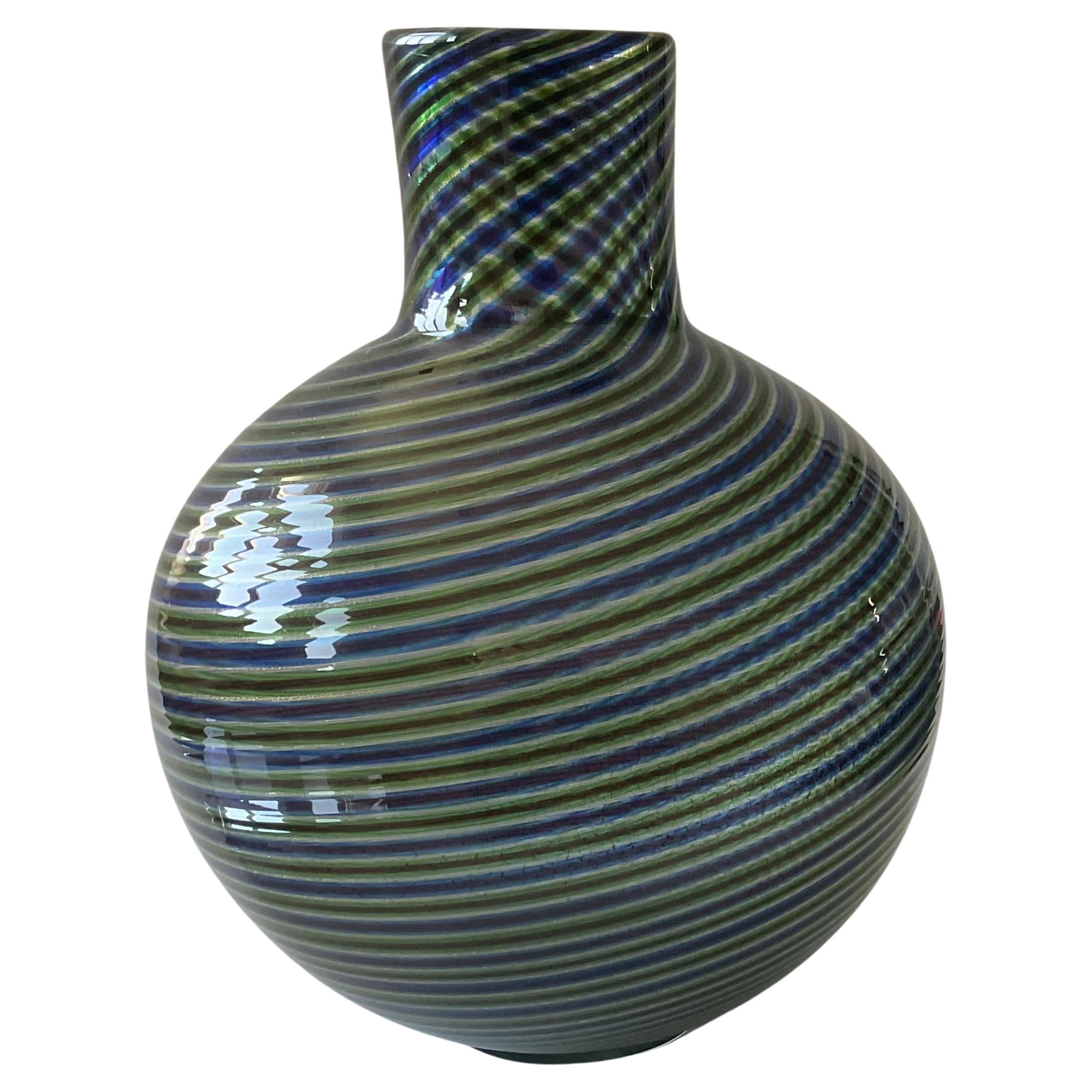 Ercole Barovier for Barovier and Toso Murano Glass Striato Vase Signed For Sale