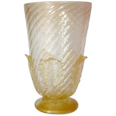 Ercole Barovier for Barovier and Toso Murano Gold Vase Applied Leaves Signed