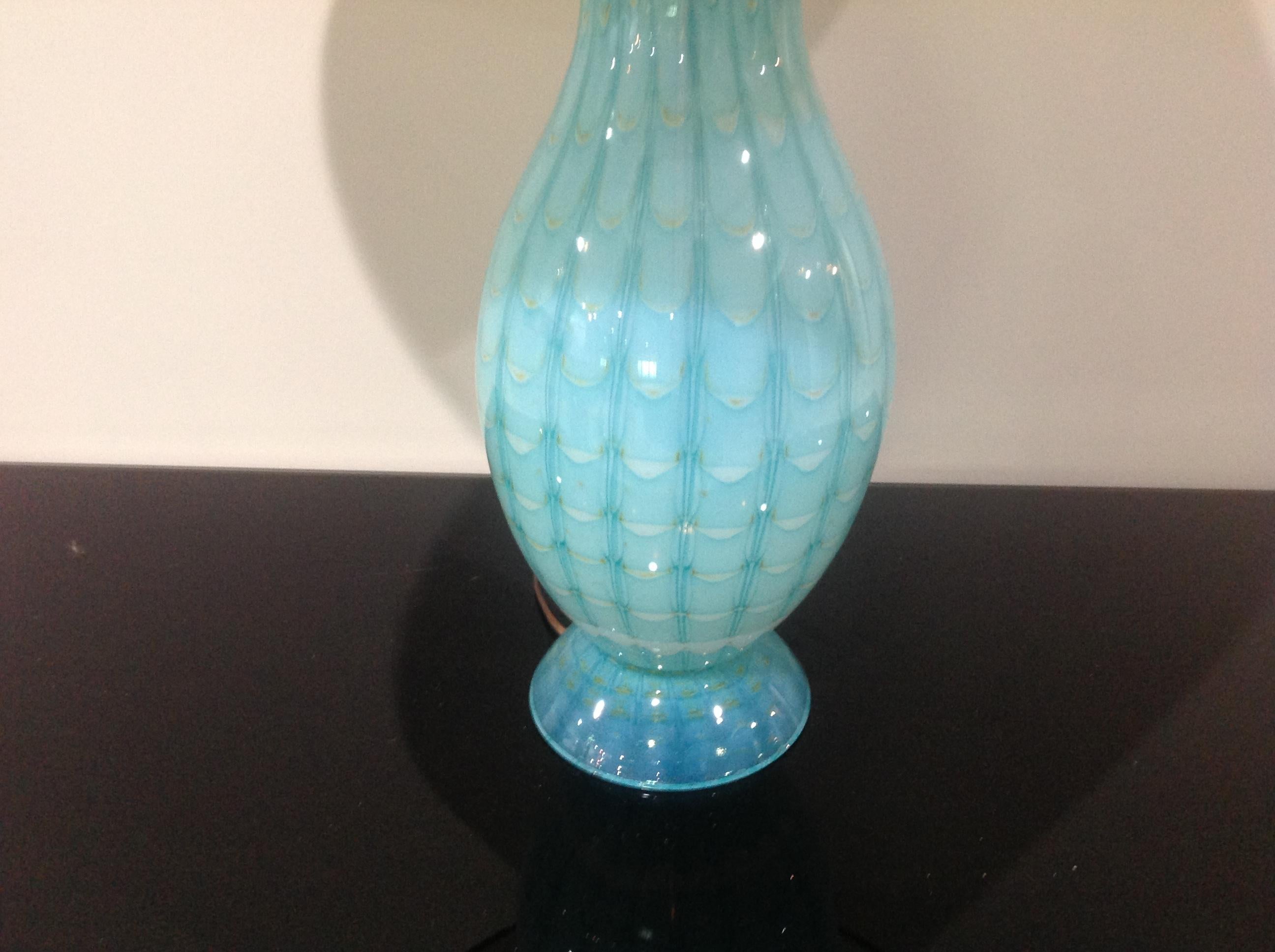 Amazing Barovier & Toso lamp in a very rare hand blown patterned glass. Glass alone height is 15.25 inches.