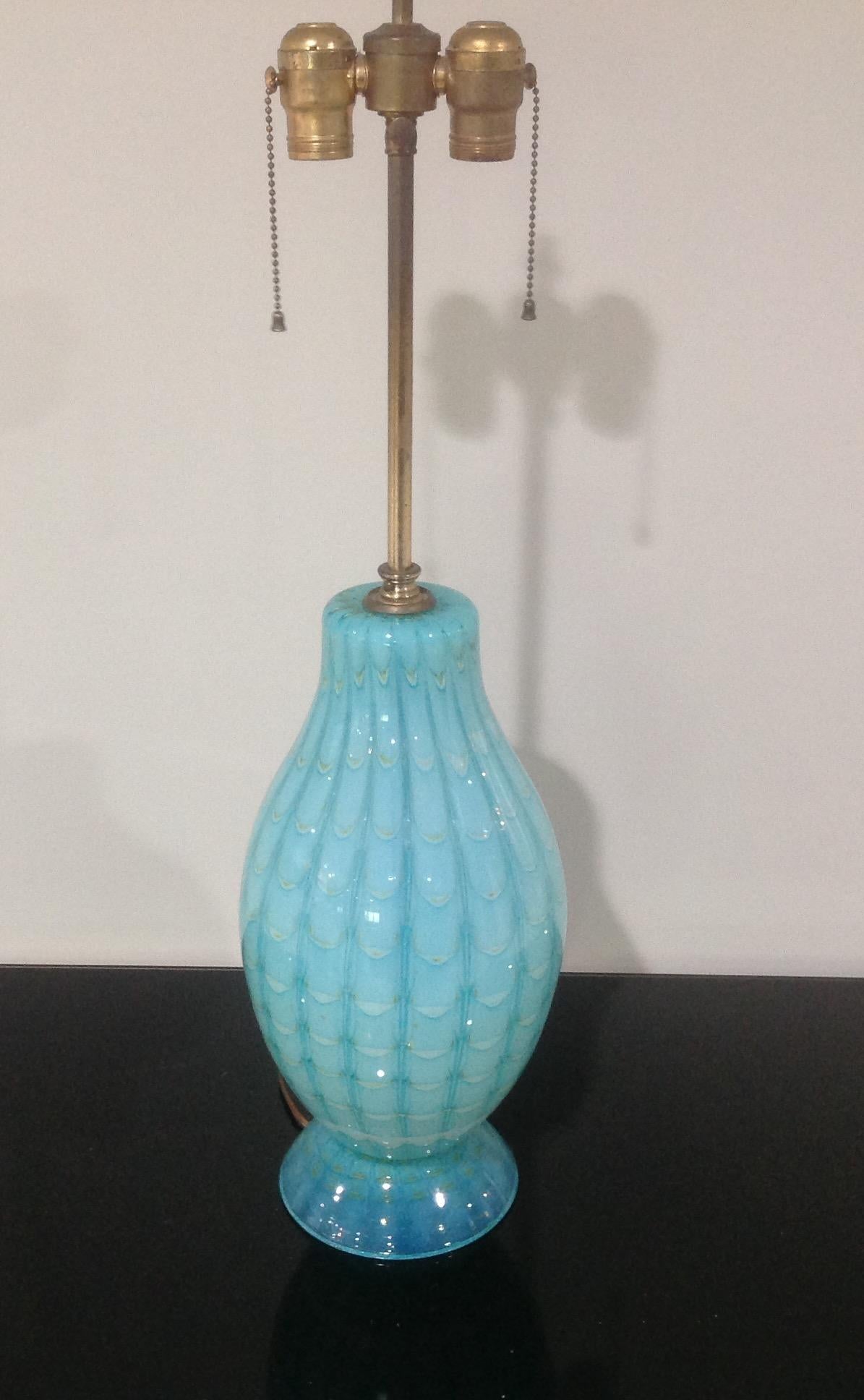 Mid-Century Modern Ercole Barovier for Barovier & Toso Rare Aqua Blue Lamp For Sale