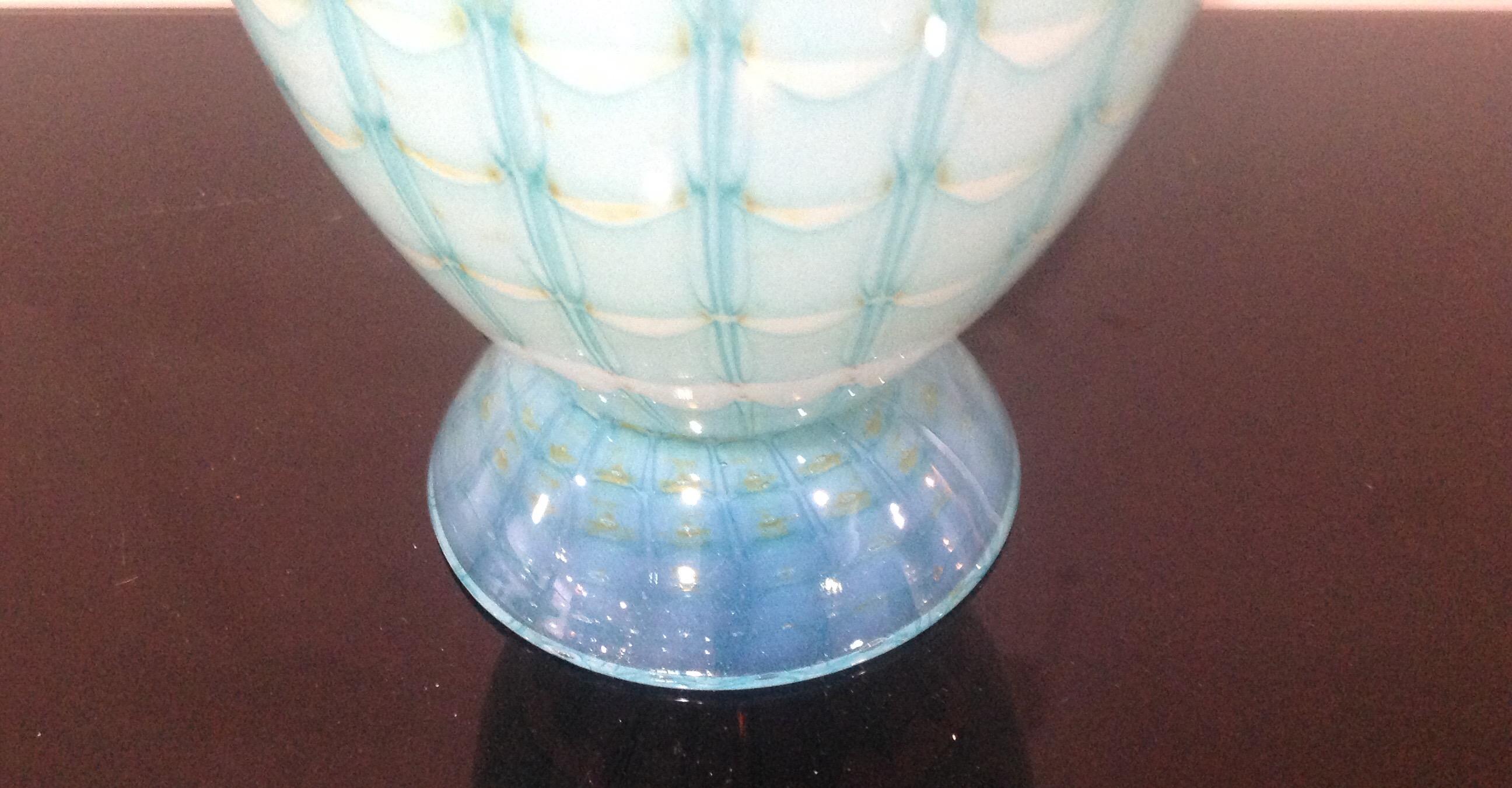 Italian Ercole Barovier for Barovier & Toso Rare Aqua Blue Lamp For Sale