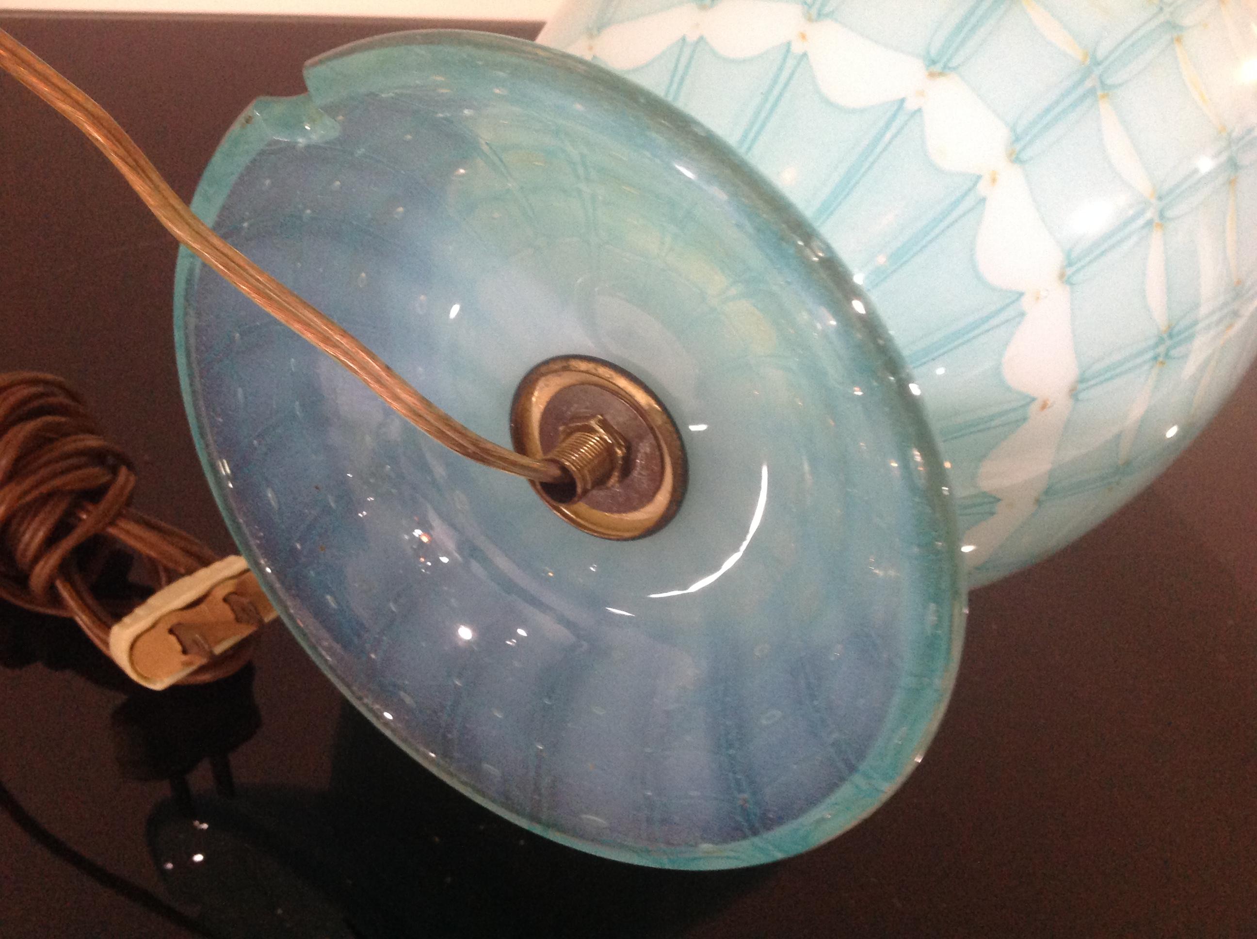 Ercole Barovier for Barovier & Toso Rare Aqua Blue Lamp In Good Condition For Sale In Keego Harbor, MI