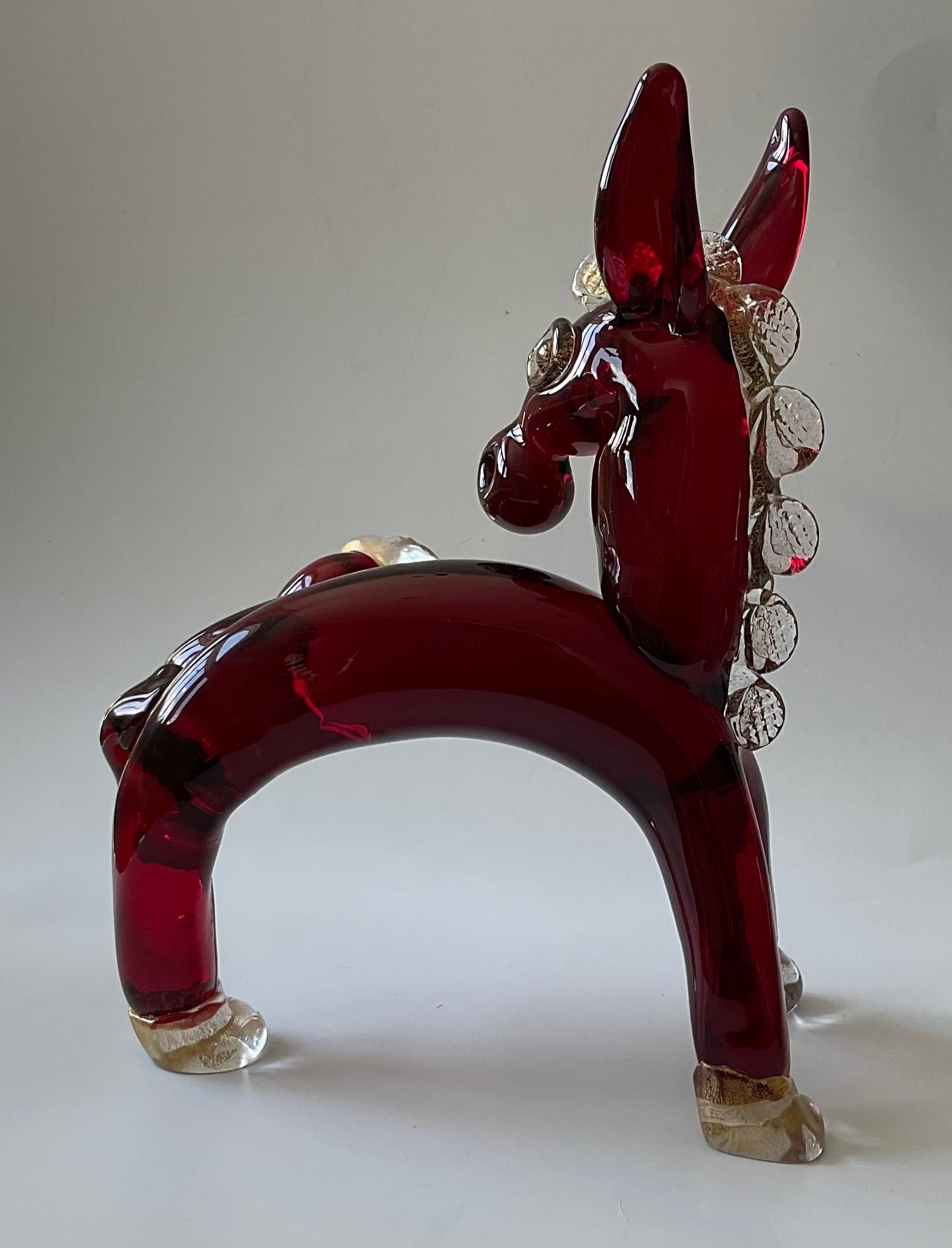 Italian Ercole Barovier for Barovier and Toso Rare Murano Glass Sculpture of a Donkey For Sale
