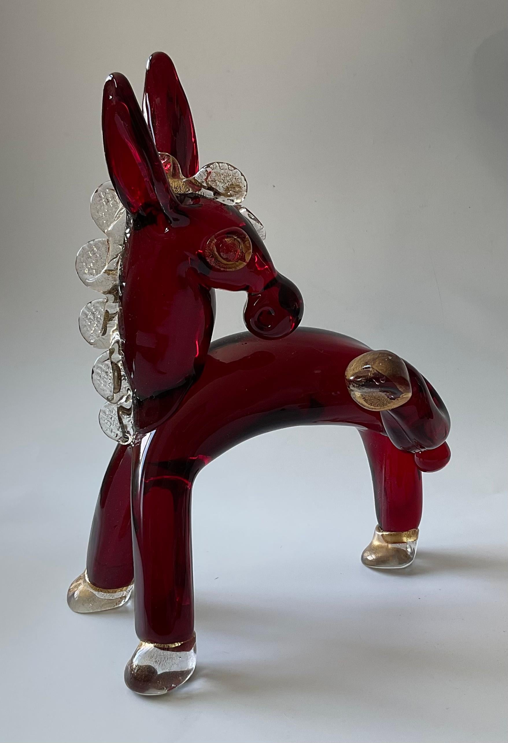 Art Deco Ercole Barovier for Barovier and Toso Rare Murano Glass Sculpture of a Donkey For Sale