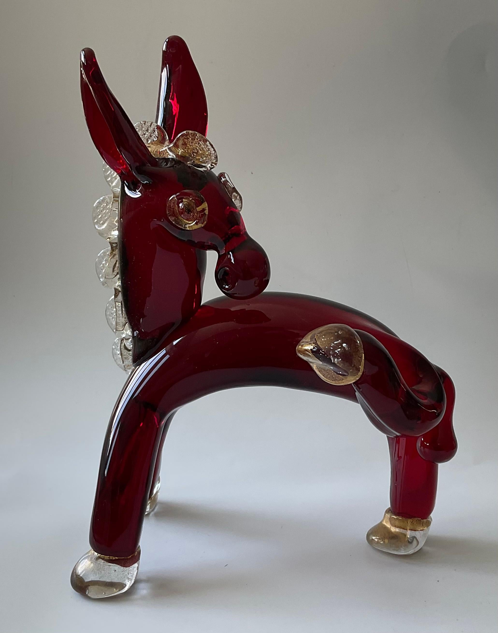 Mid-20th Century Ercole Barovier for Barovier and Toso Rare Murano Glass Sculpture of a Donkey For Sale