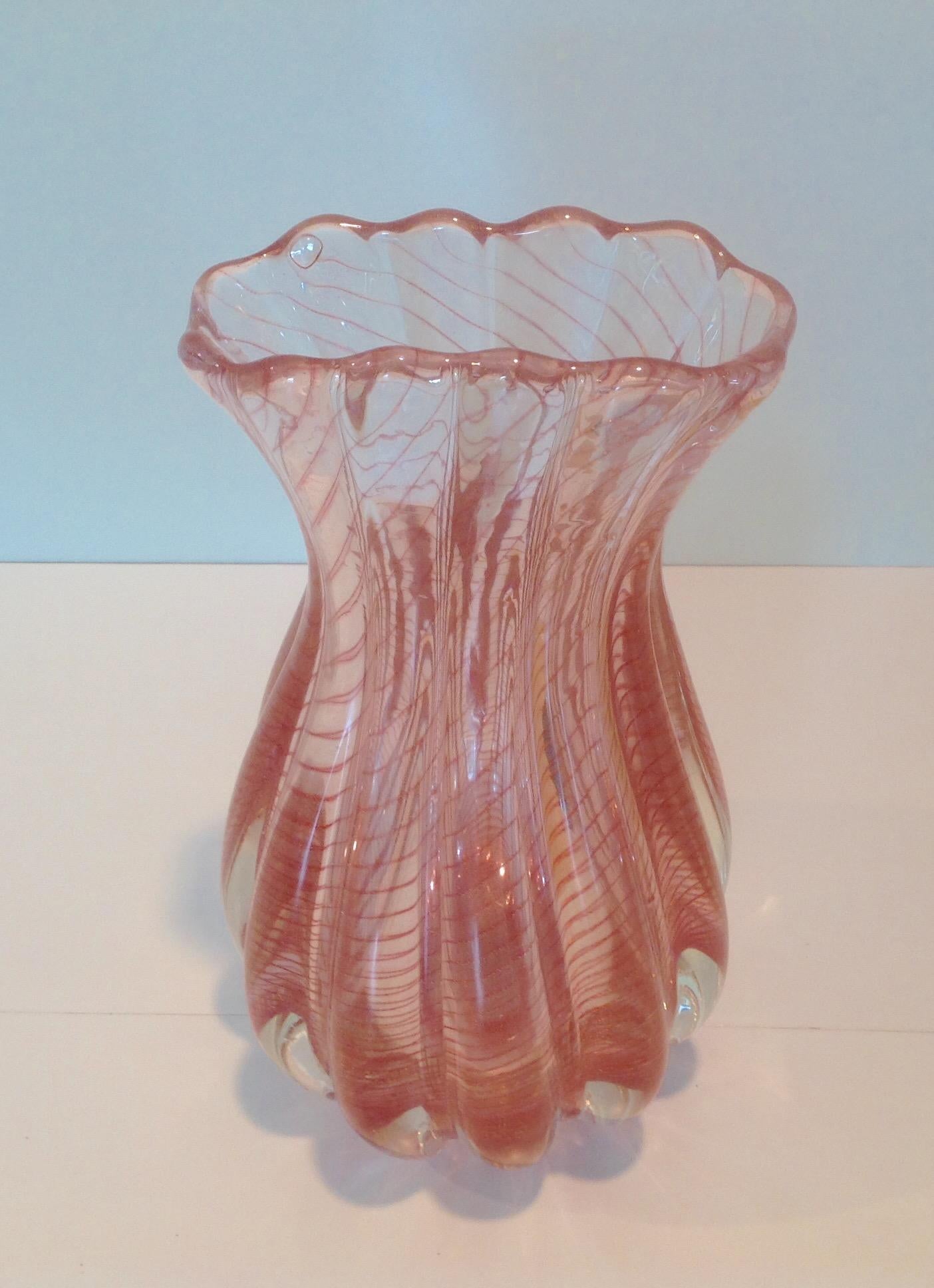 Zebrato vase designed by Ercole Barovier for Barovier and Toso, circa 1950s.