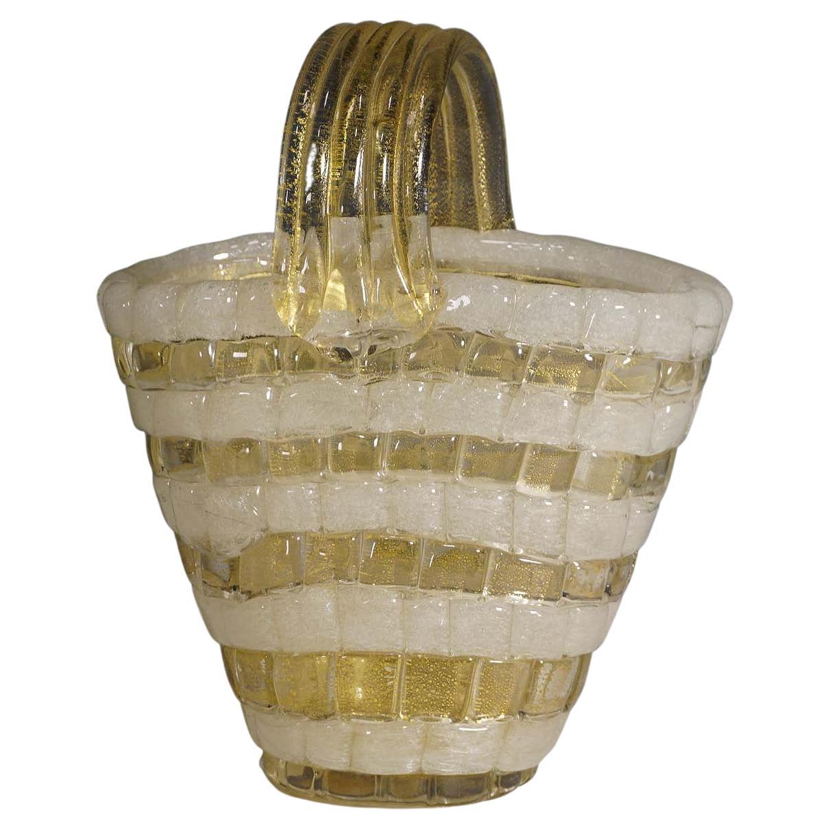 Ercole Barovier for Barovier & Toso Attr. Glass Basket circa 1940s For Sale