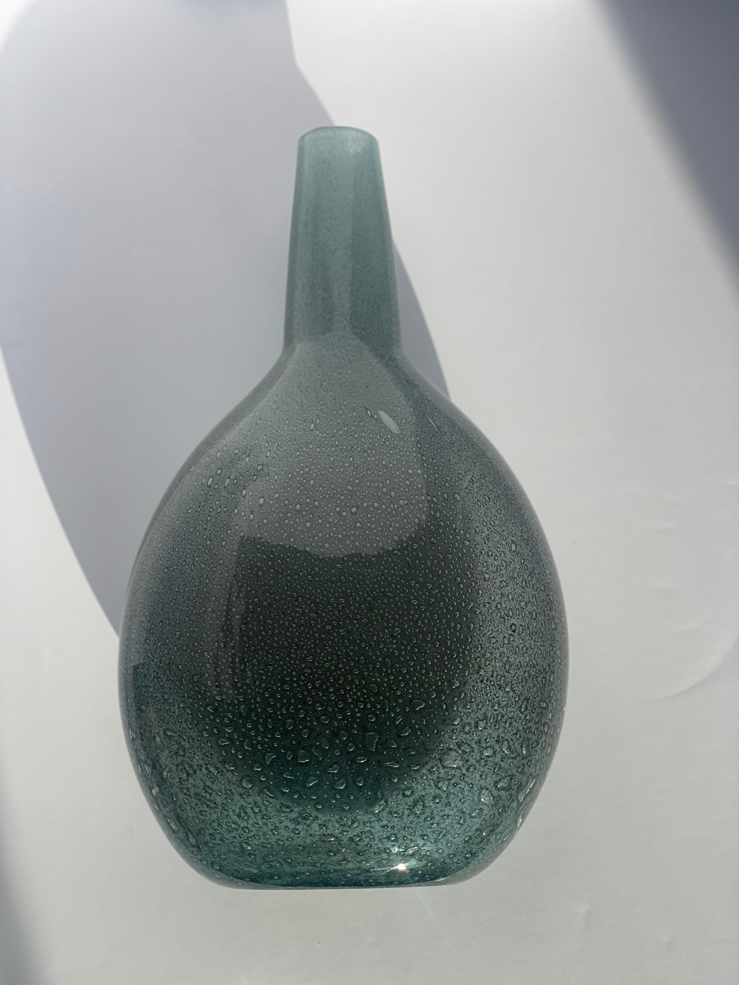 Italian Barovier Toso Efeso Vase Steel Blue Gray Teardrop Shape Murano Glass Vase Italia For Sale