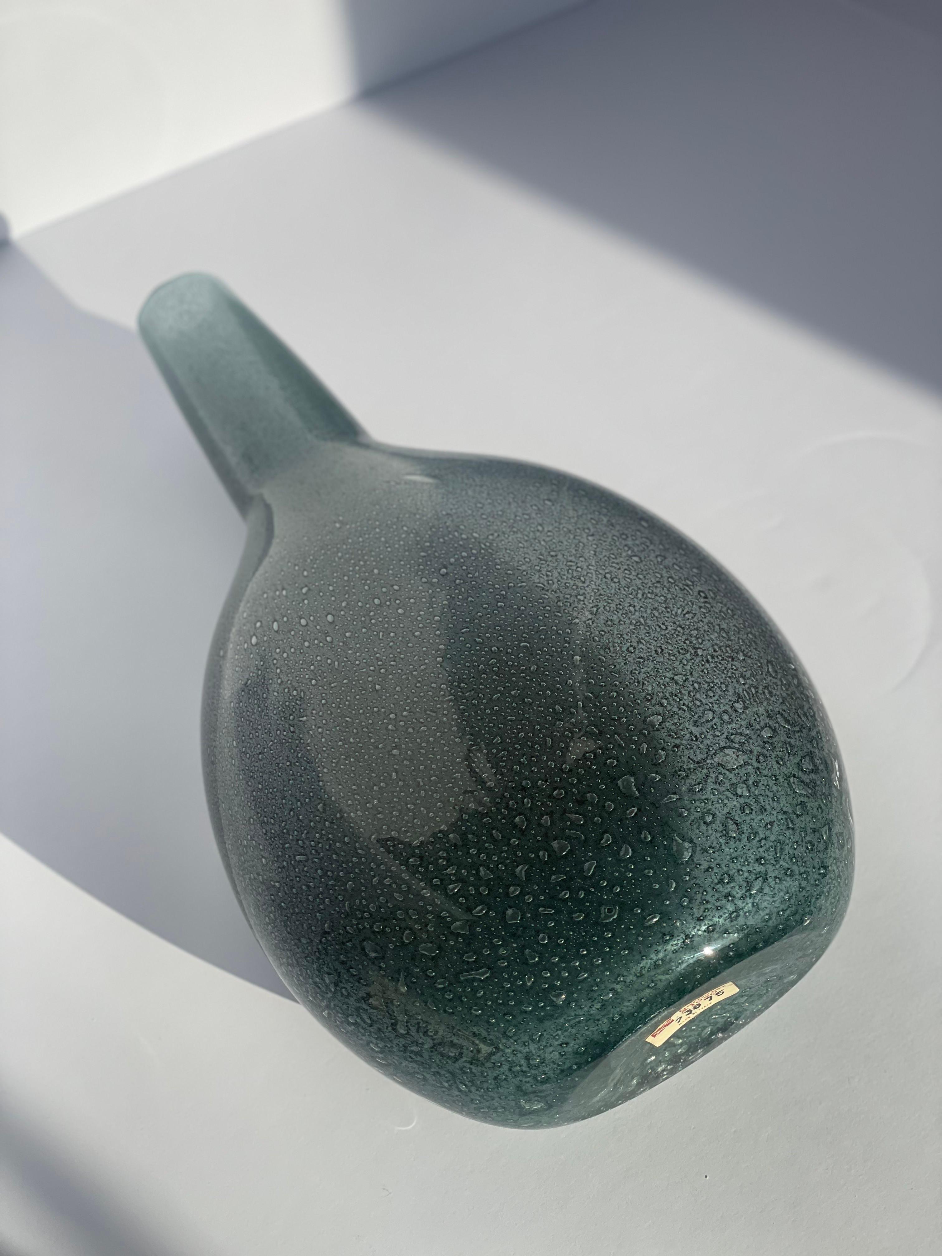 Hand-Crafted Barovier Toso Efeso Vase Steel Blue Gray Teardrop Shape Murano Glass Vase Italia For Sale