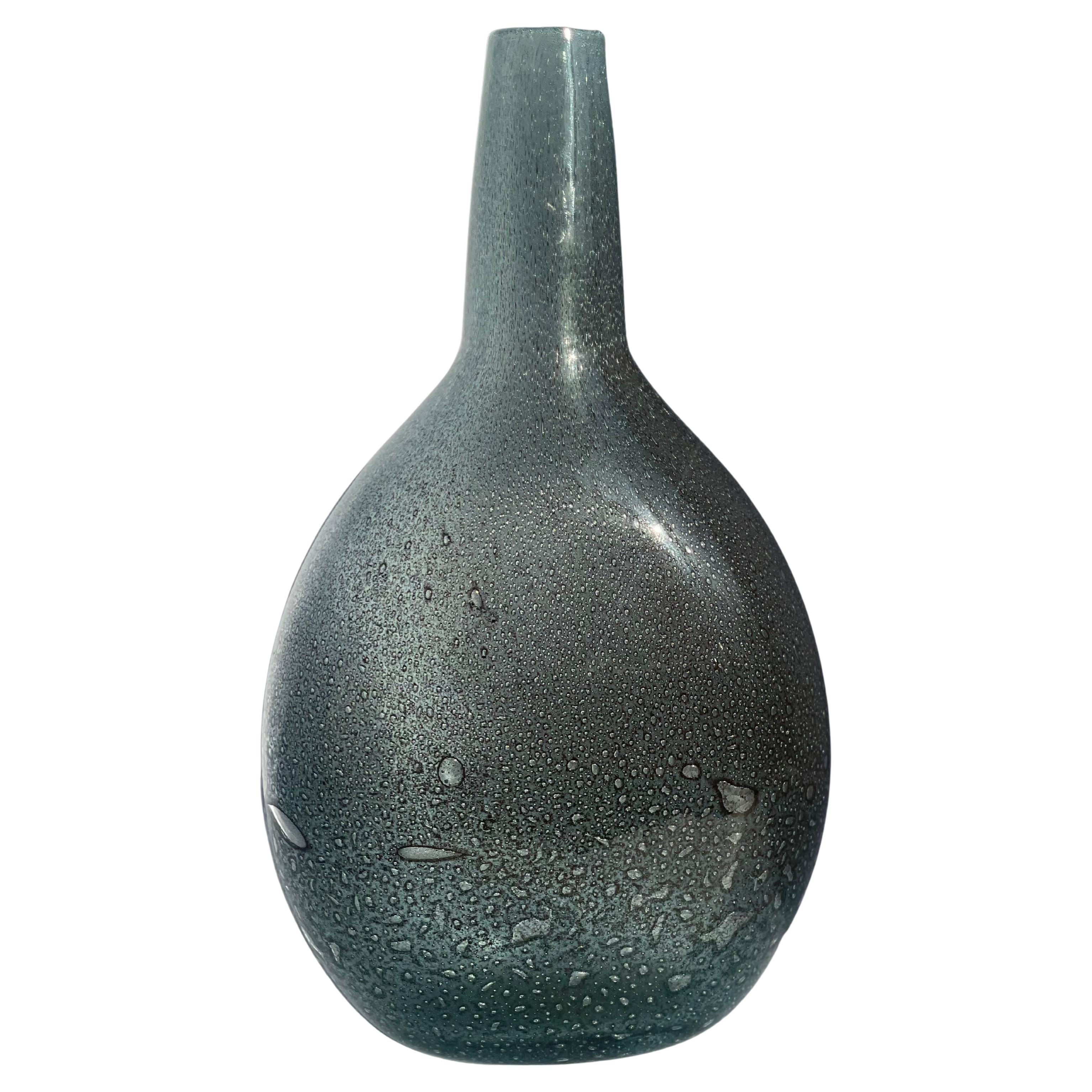 Barovier Toso Efeso Vase Steel Blue Gray Teardrop Shape Murano Glass Vase Italia For Sale