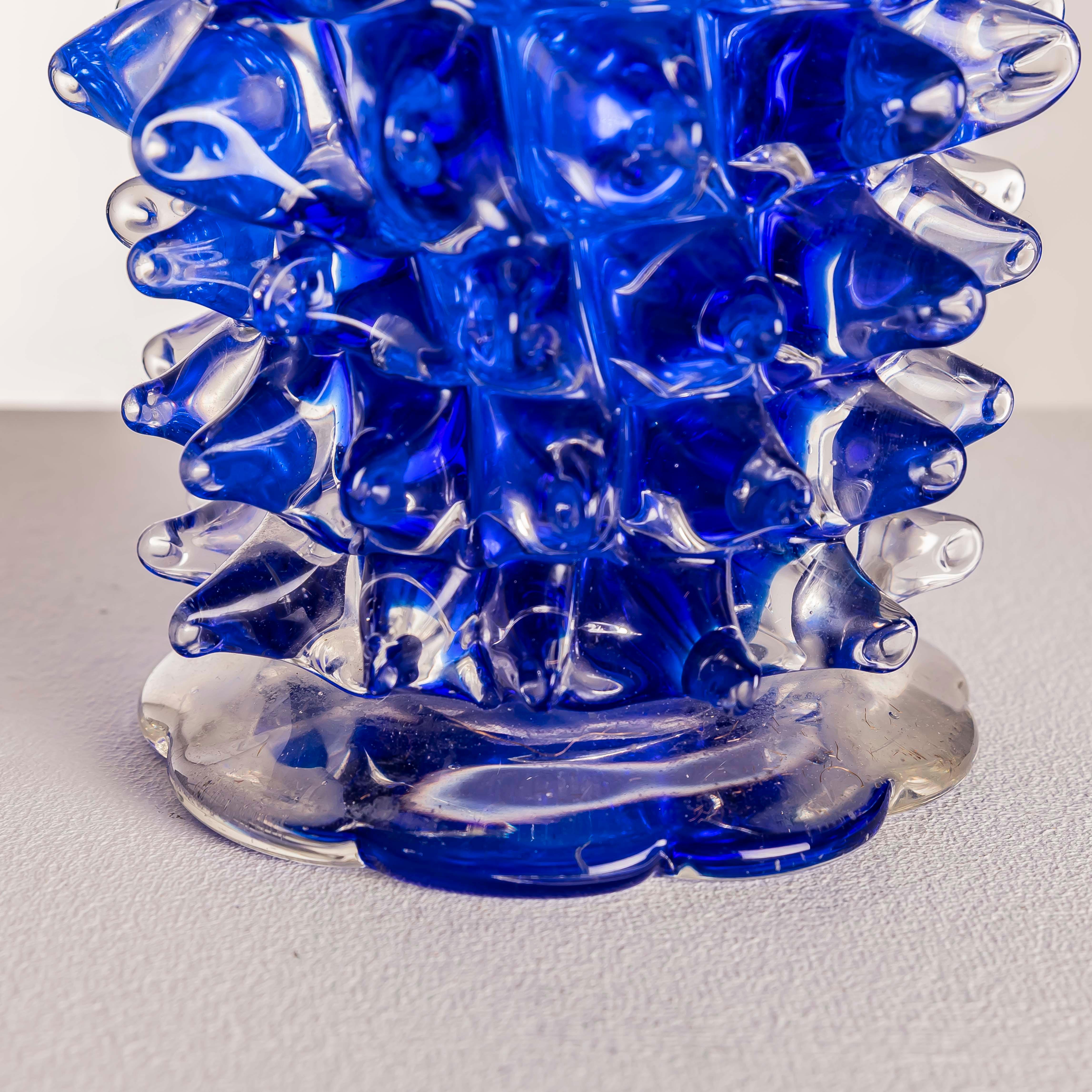 Mid-Century Modern Ercole Barovier for Barovier & Toso, Murano Blue “Rostrato” Vase, Italy, 1960s For Sale