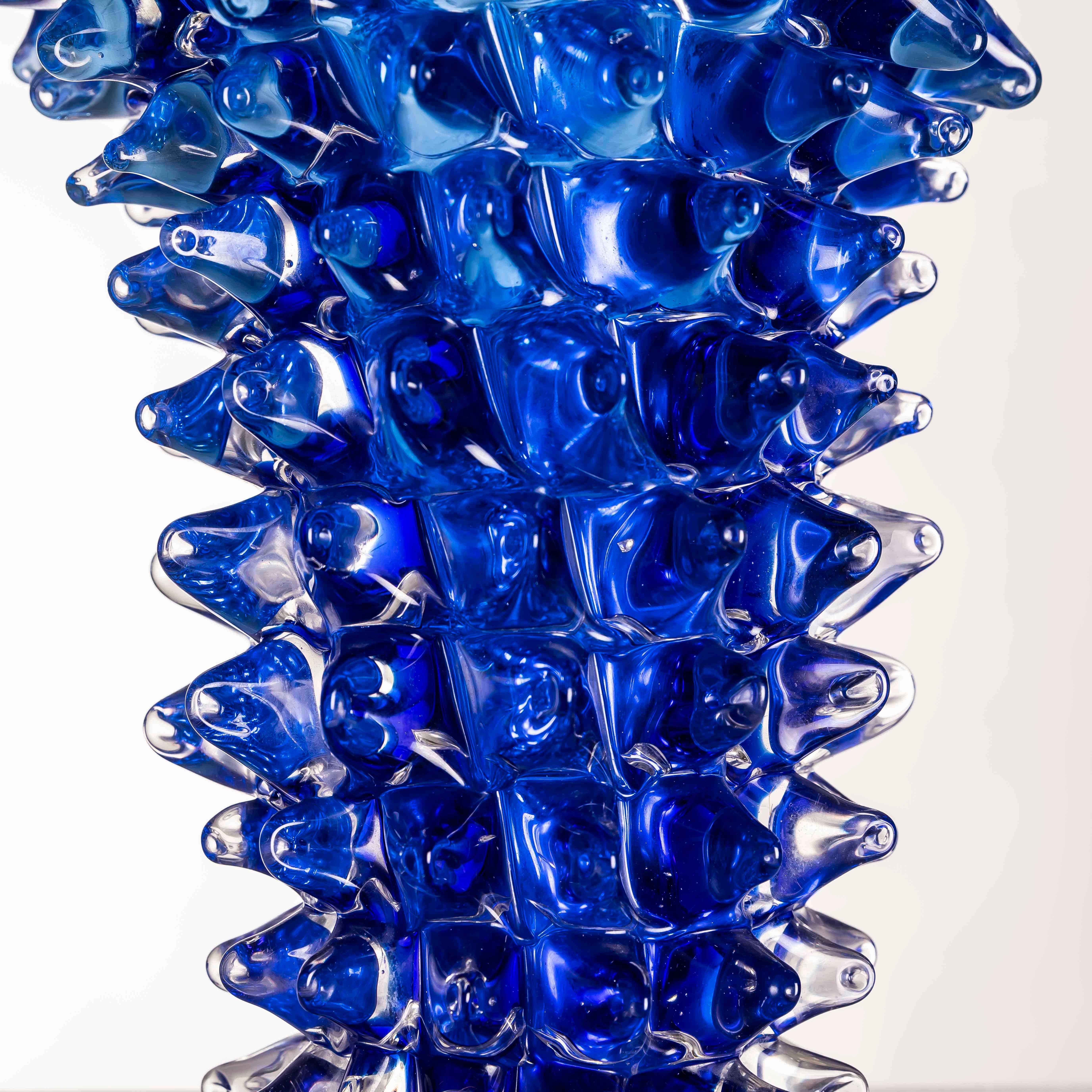 Murano Glass Ercole Barovier for Barovier & Toso, Murano Blue “Rostrato” Vase, Italy, 1960s For Sale