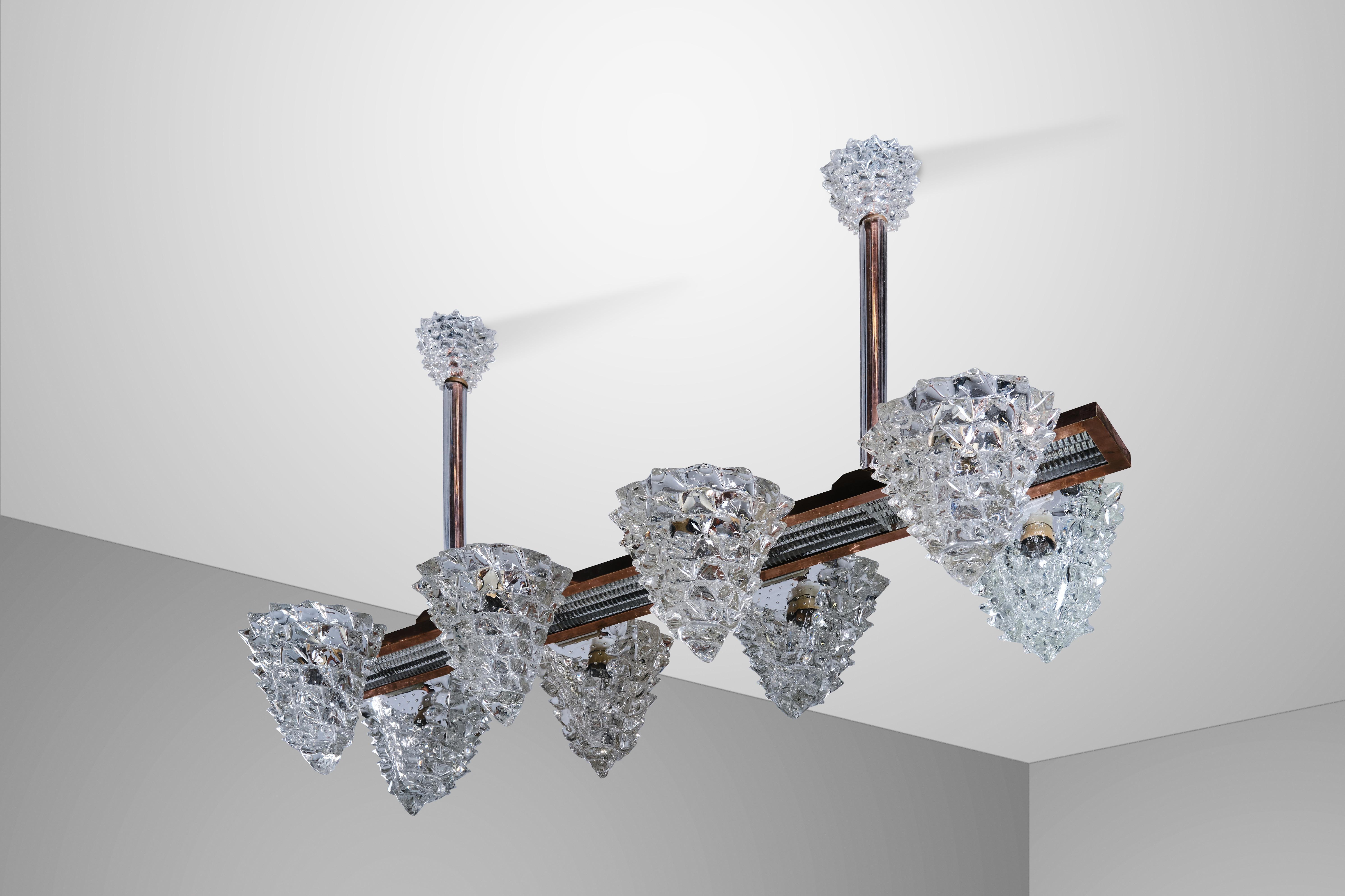 Mid-20th Century Ercole Barovier for Barovier&Toso 8 Lights Ceiling Lamp in Murano Glass