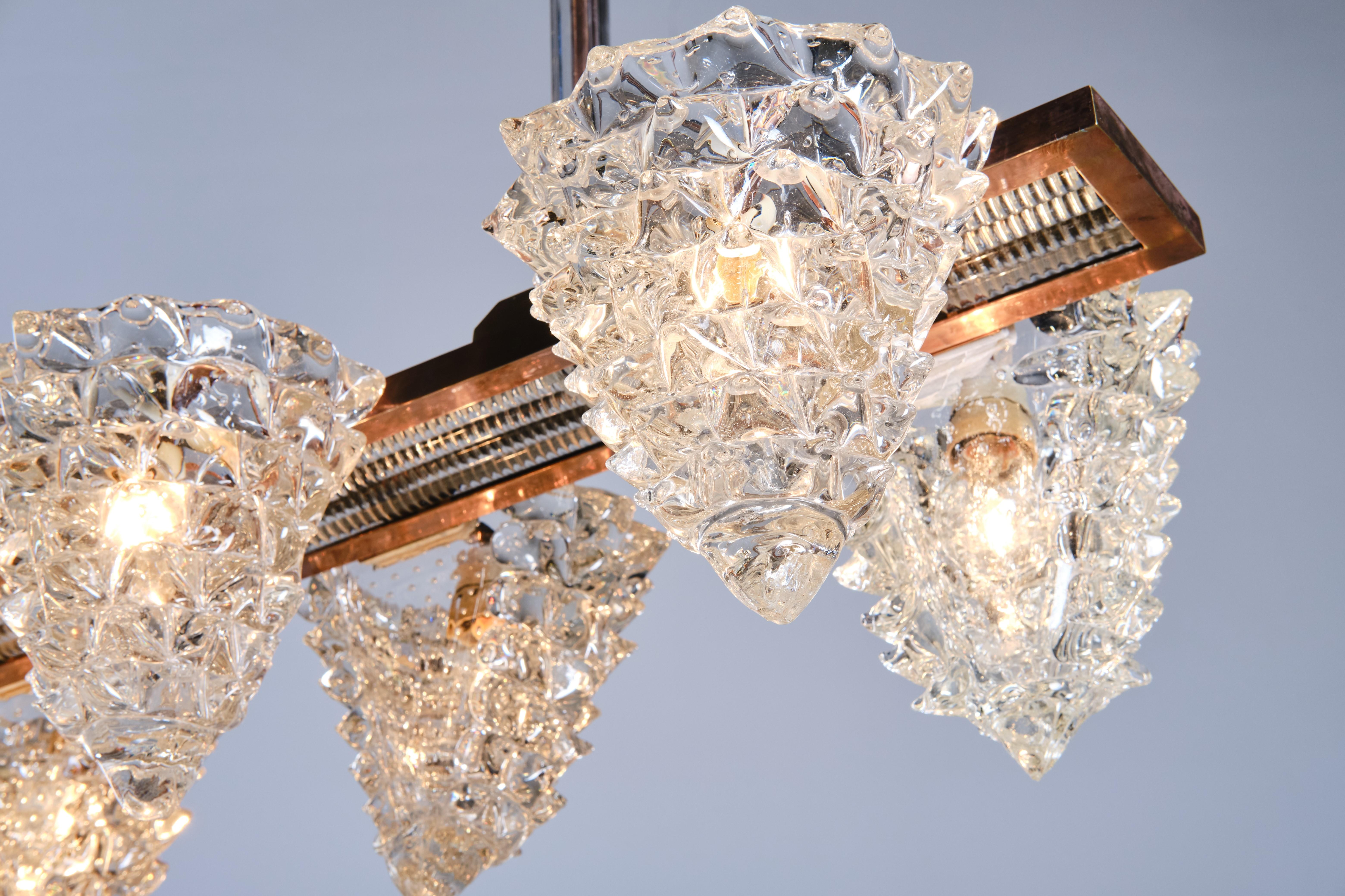 Metal Ercole Barovier for Barovier&Toso 8 Lights Ceiling Lamp in Murano Glass