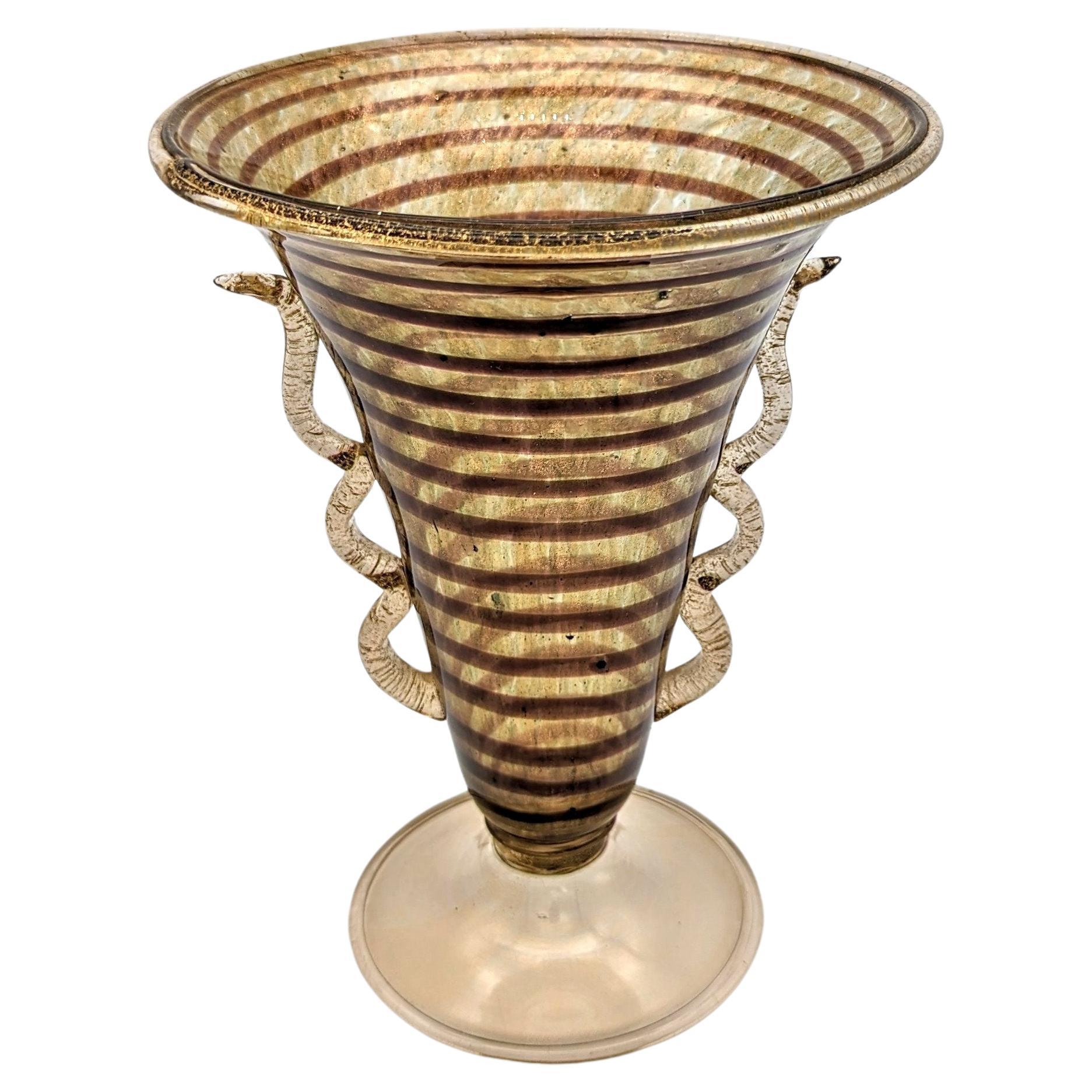 Ercole Barovier pour Ferro Toso Barovier, vase en verre de Murano "avventurina" en vente