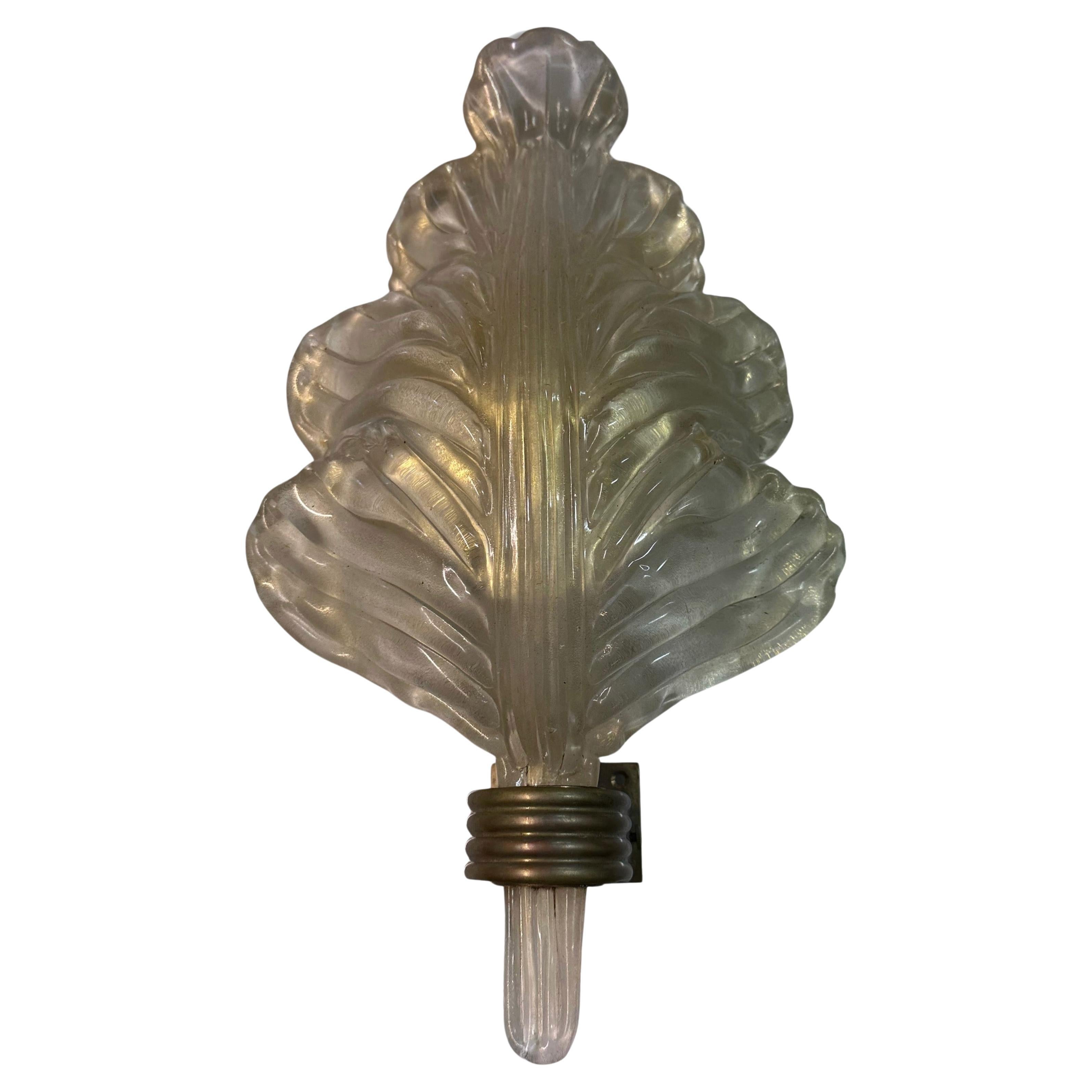 Ercole Barovier Glass Leaf Sconce Barovier and Tosa Murano Sconce Mid Century For Sale