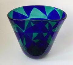 Ercole Barovier Large Murano Intarsio Vase in Vibrant Blue Colors