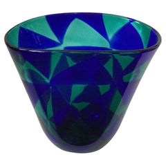 Ercole Barovier Large Murano Intarsio Vase in Vibrant Blue Colors