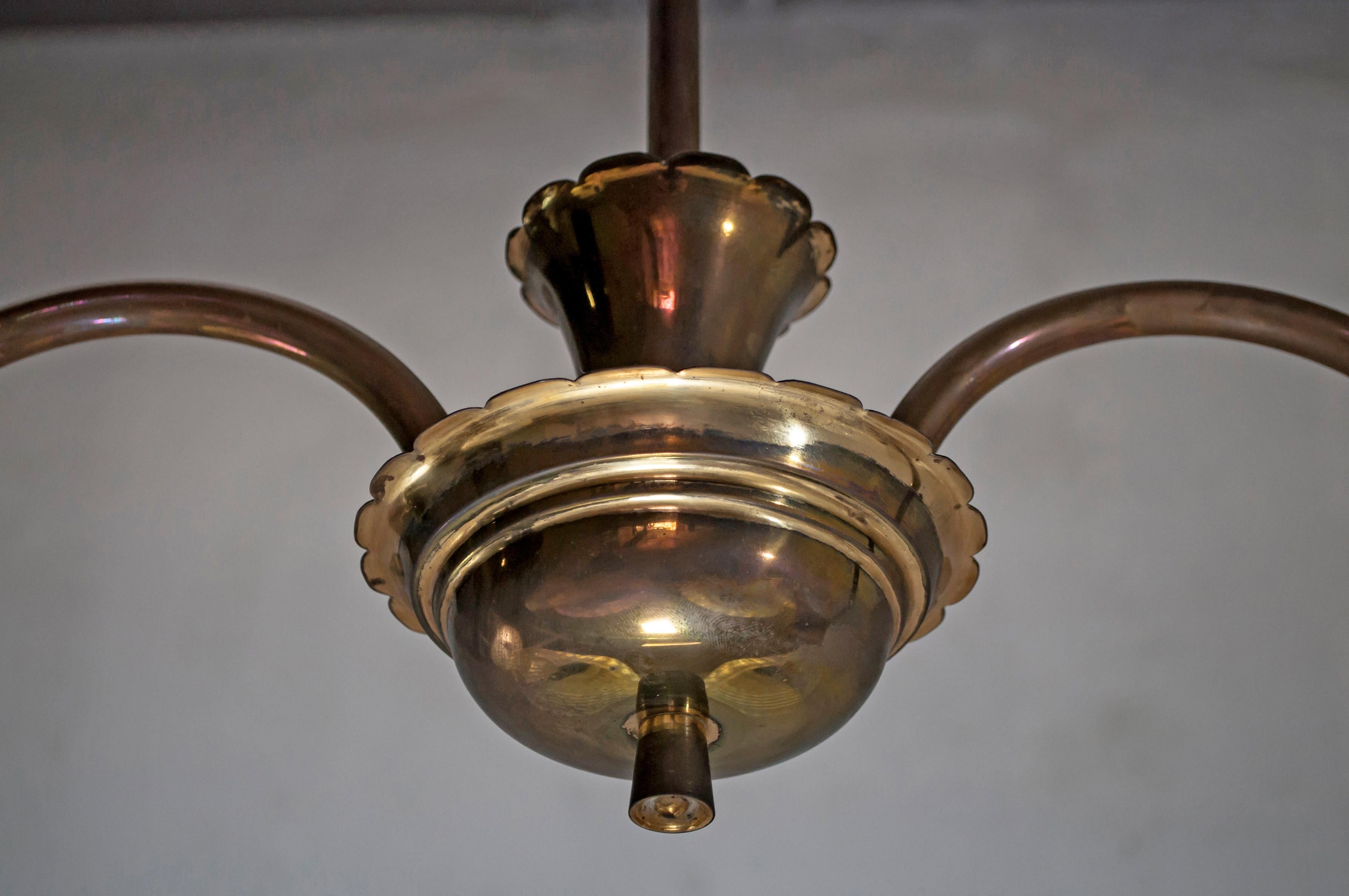 Barovier e Toso Mid-Century Modern Brass and Murano Glass Chandelier, 1940s 10